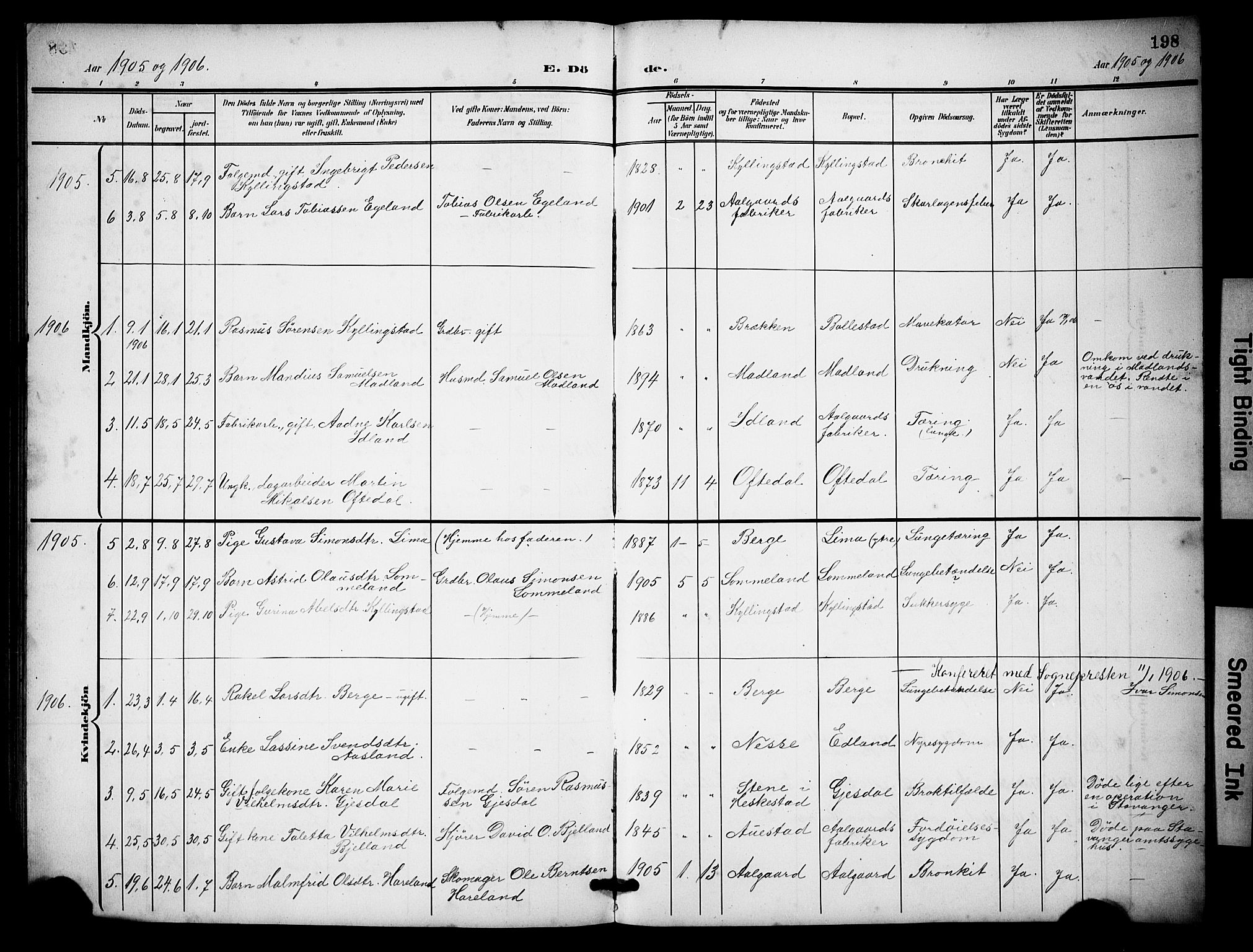 Lye sokneprestkontor, SAST/A-101794/001/30BB/L0009: Parish register (copy) no. B 9, 1902-1923, p. 198