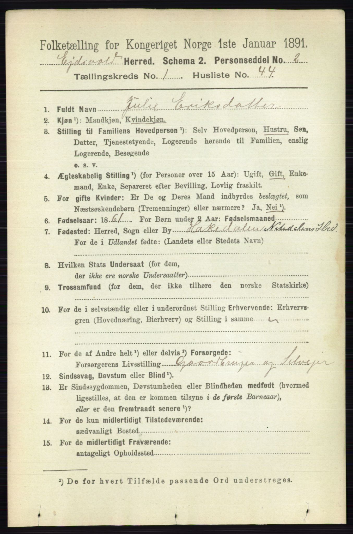 RA, 1891 census for 0237 Eidsvoll, 1891, p. 488