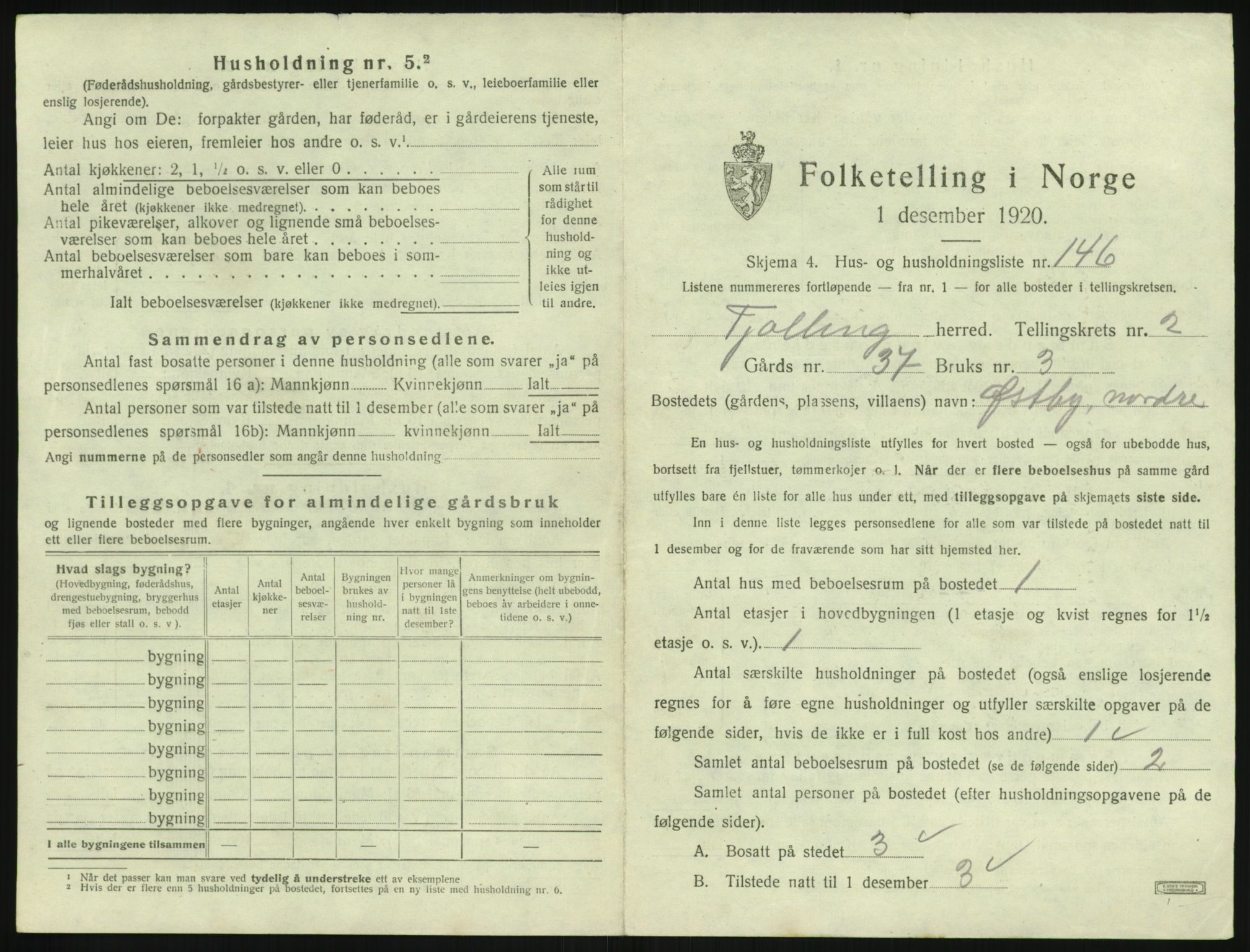 SAKO, 1920 census for Tjølling, 1920, p. 961