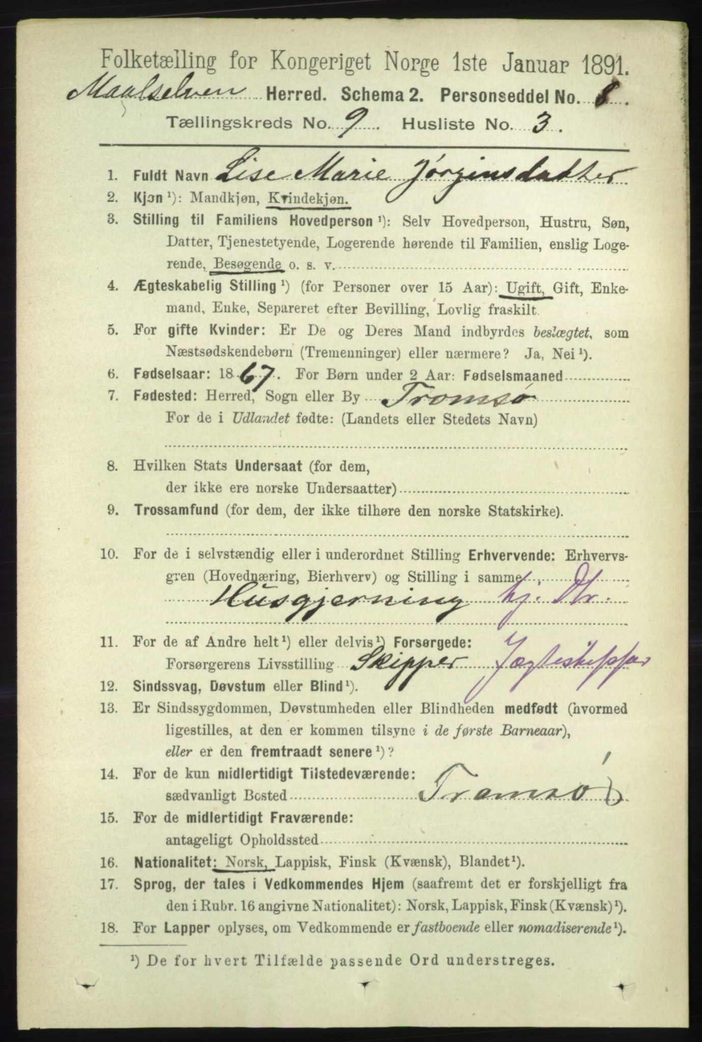 RA, 1891 census for 1924 Målselv, 1891, p. 2766