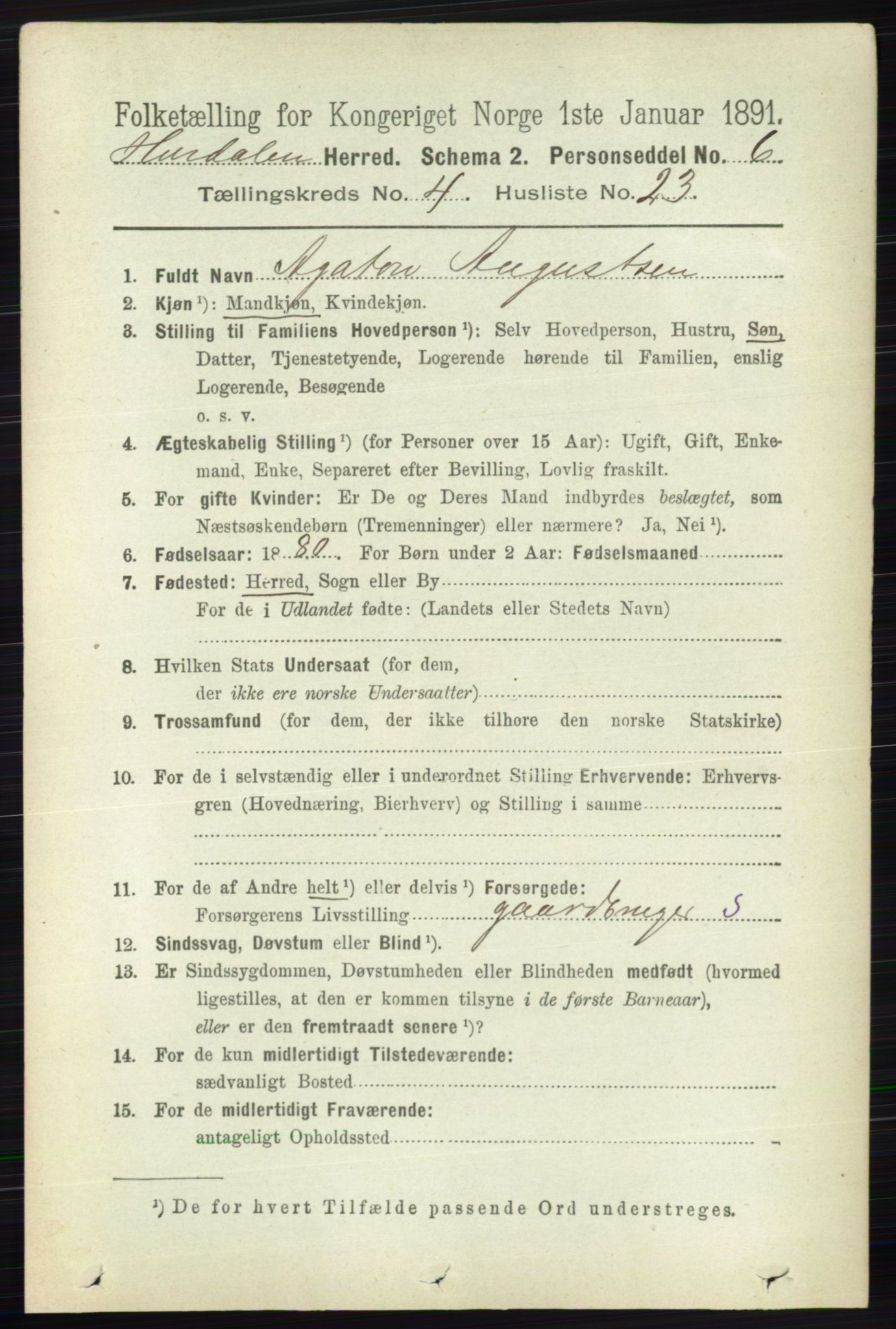 RA, 1891 census for 0239 Hurdal, 1891, p. 1583