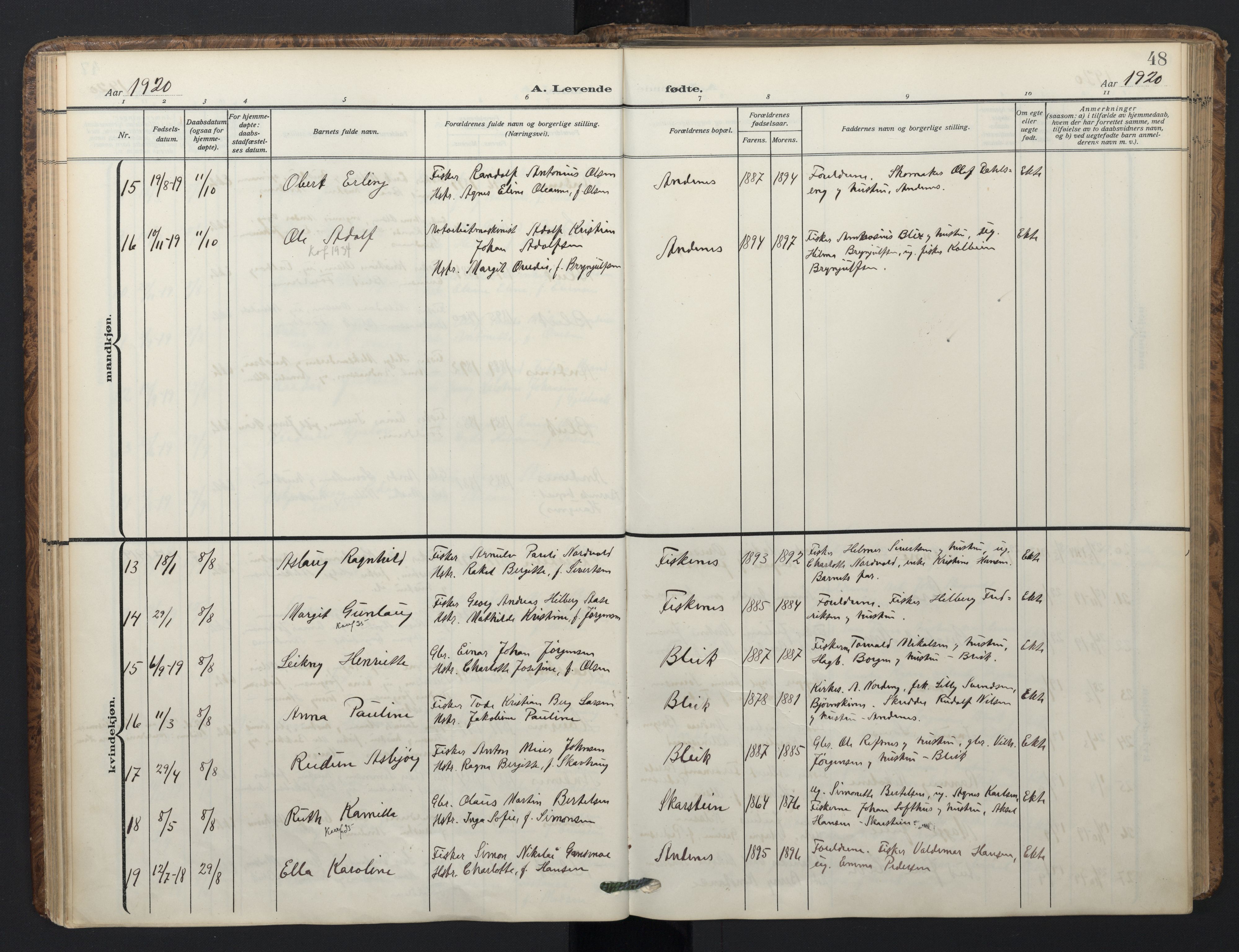 Ministerialprotokoller, klokkerbøker og fødselsregistre - Nordland, AV/SAT-A-1459/899/L1438: Parish register (official) no. 899A06, 1909-1922, p. 48