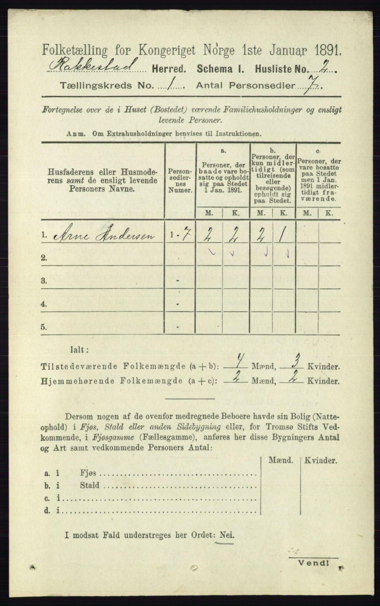 RA, 1891 census for 0128 Rakkestad, 1891, p. 43