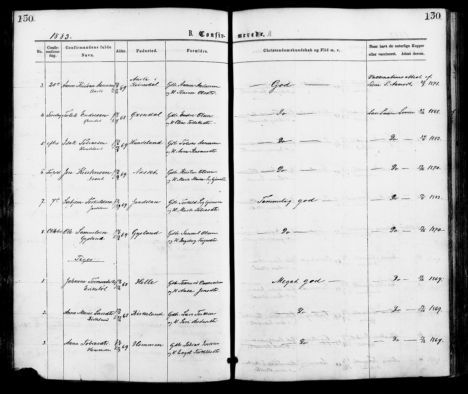 Hægebostad sokneprestkontor, AV/SAK-1111-0024/F/Fa/Faa/L0005: Parish register (official) no. A 5, 1864-1886, p. 130