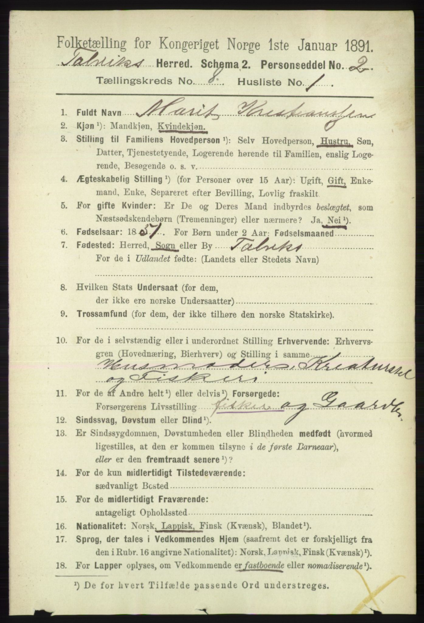 RA, 1891 census for 2013 Talvik, 1891, p. 2056