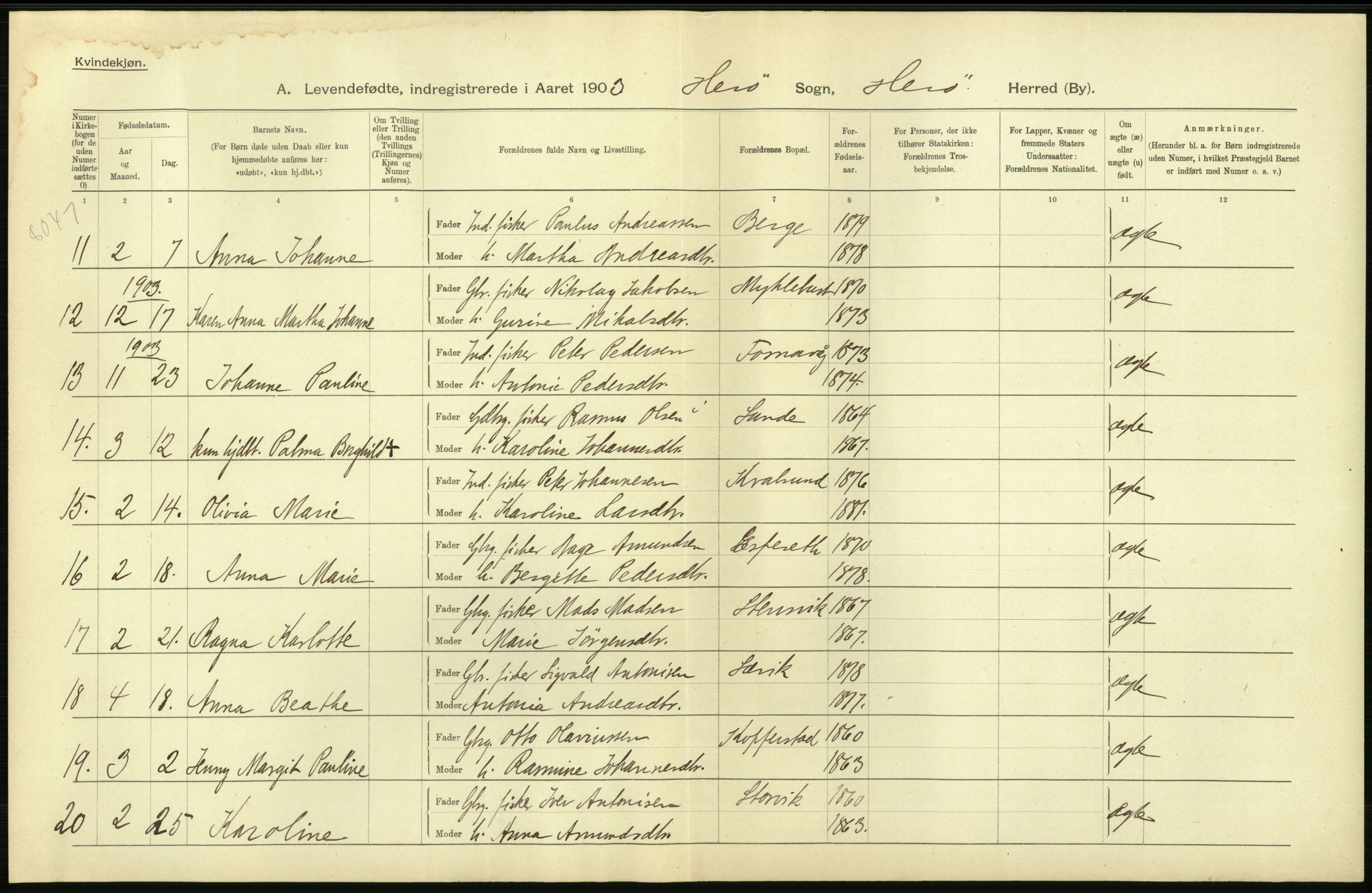 Statistisk sentralbyrå, Sosiodemografiske emner, Befolkning, AV/RA-S-2228/D/Df/Dfa/Dfab/L0016: Romsdals amt: Fødte, gifte, døde., 1904, p. 36