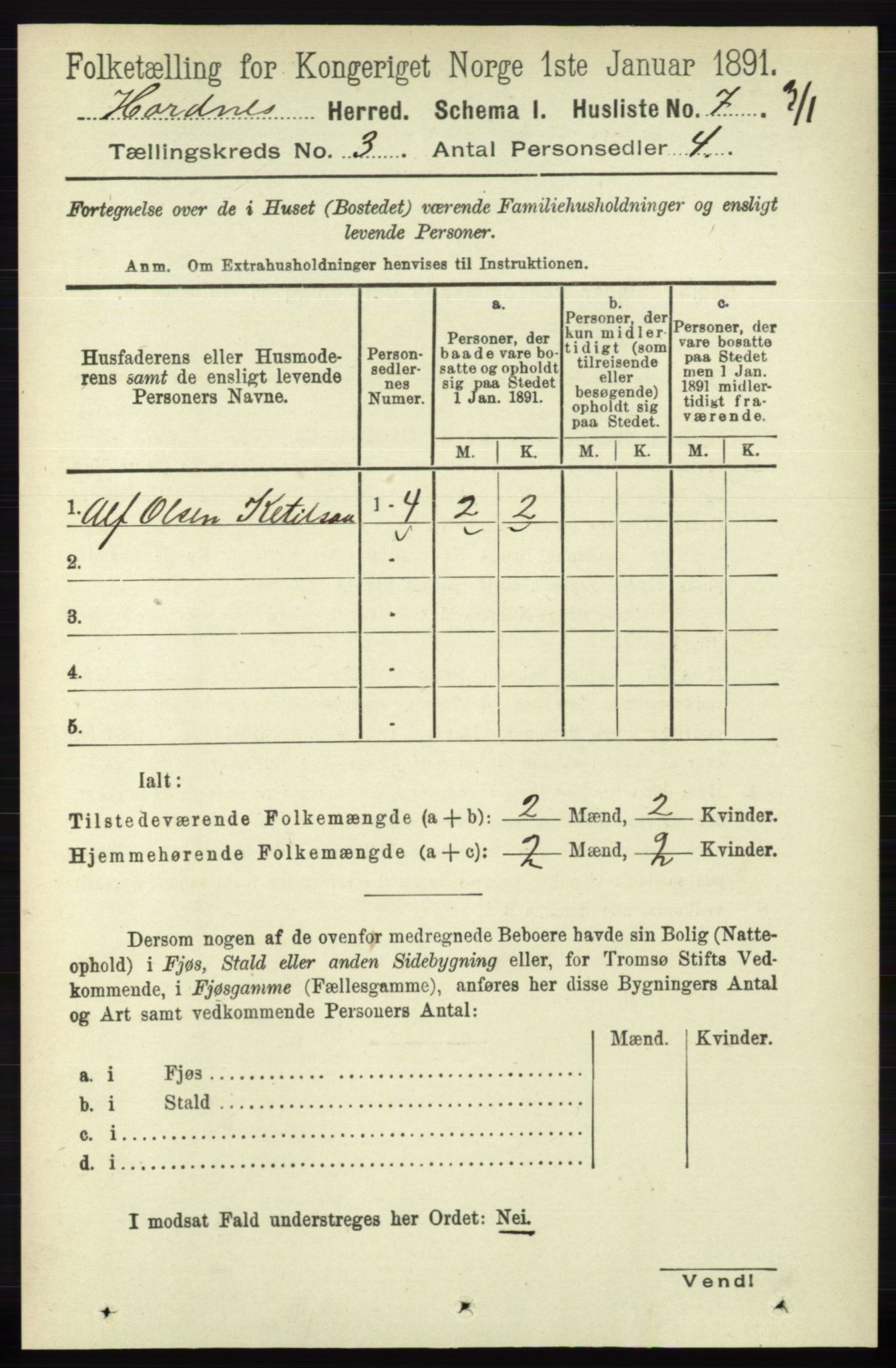 RA, 1891 census for 0936 Hornnes, 1891, p. 483