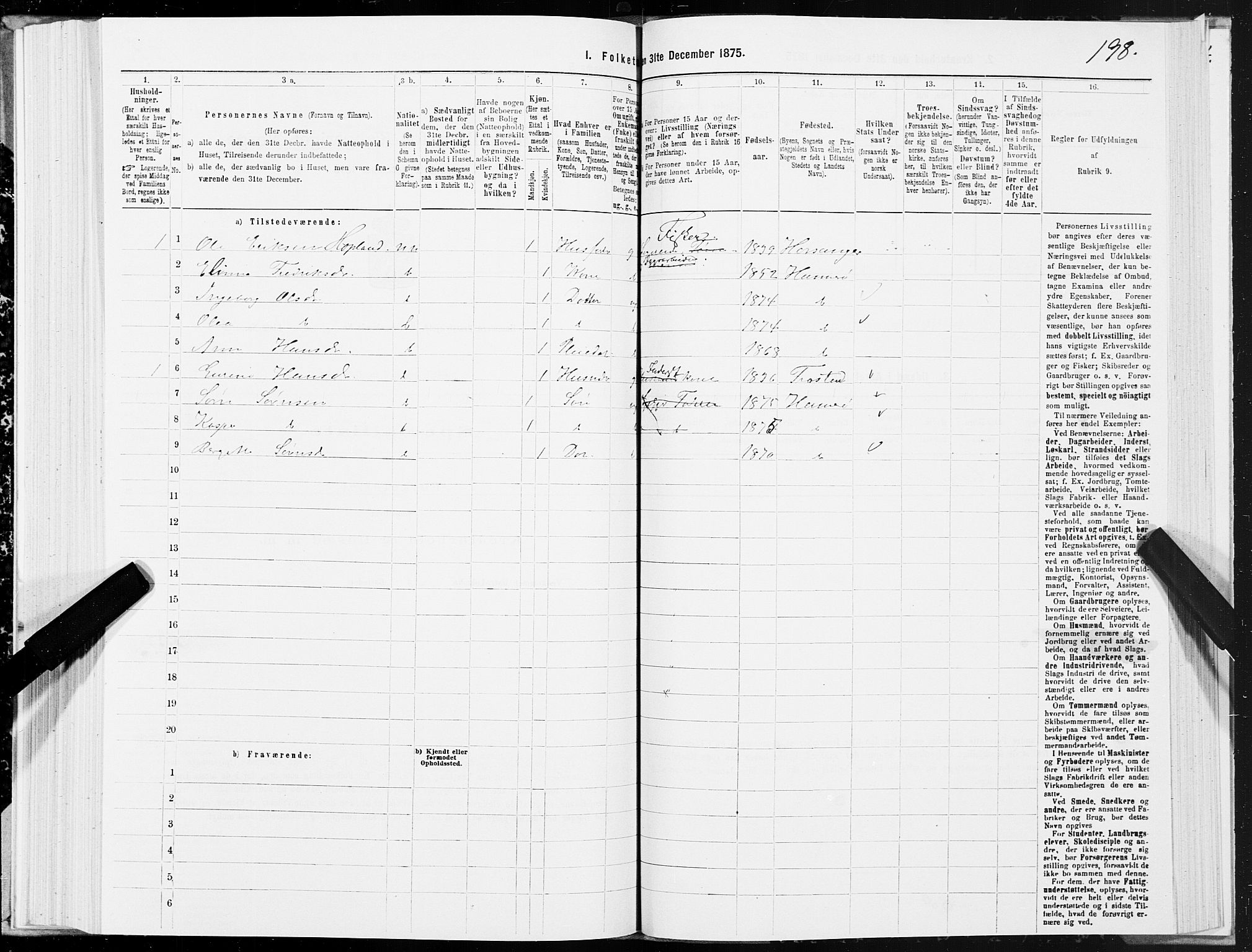 SAT, 1875 census for 1849P Hamarøy, 1875, p. 1198