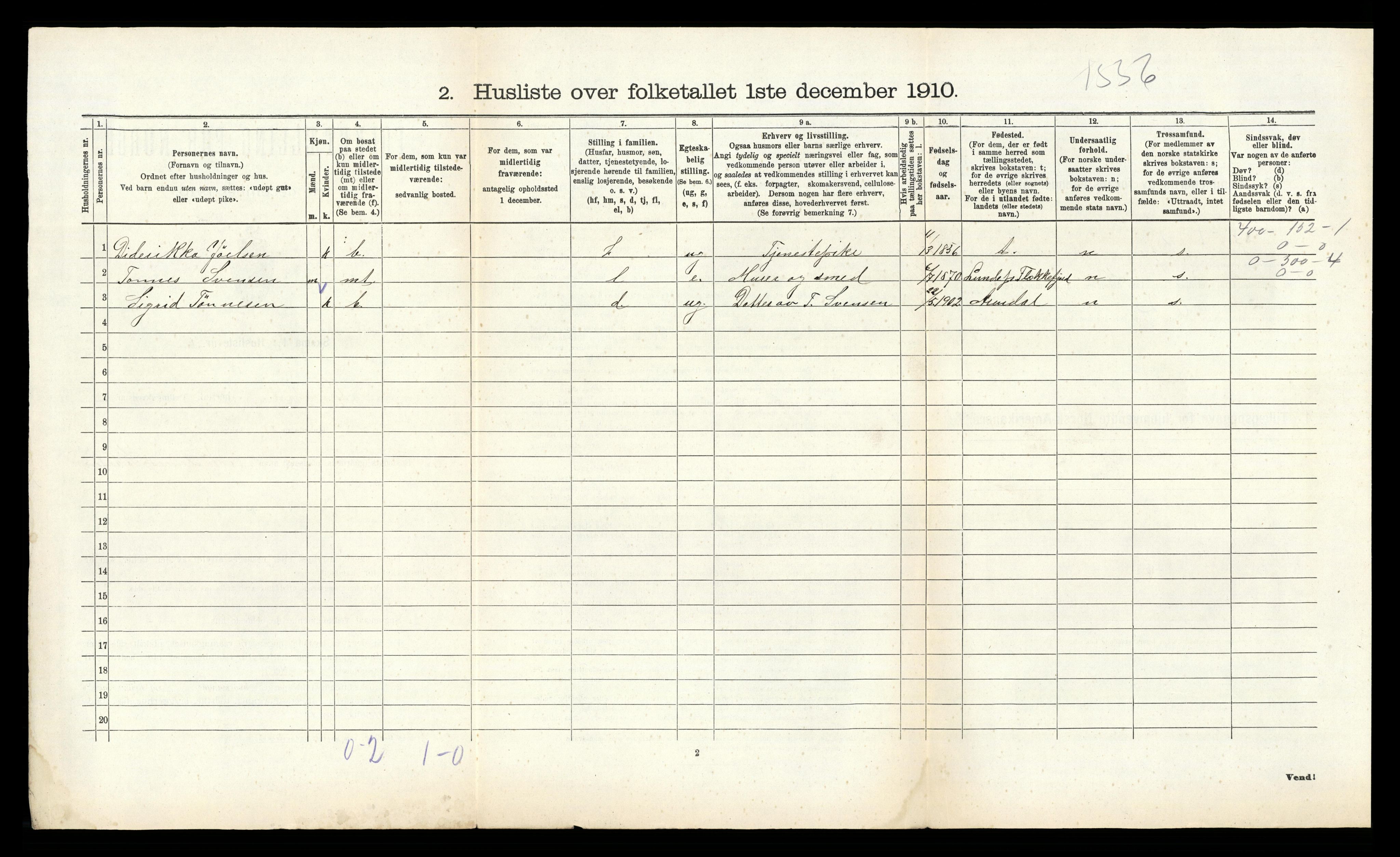 RA, 1910 census for Øyestad, 1910, p. 593