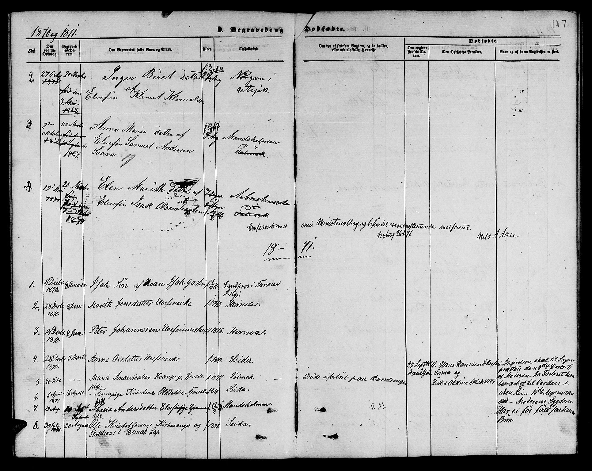 Nesseby sokneprestkontor, SATØ/S-1330/H/Hb/L0006klokker: Parish register (copy) no. 6, 1860-1876, p. 127