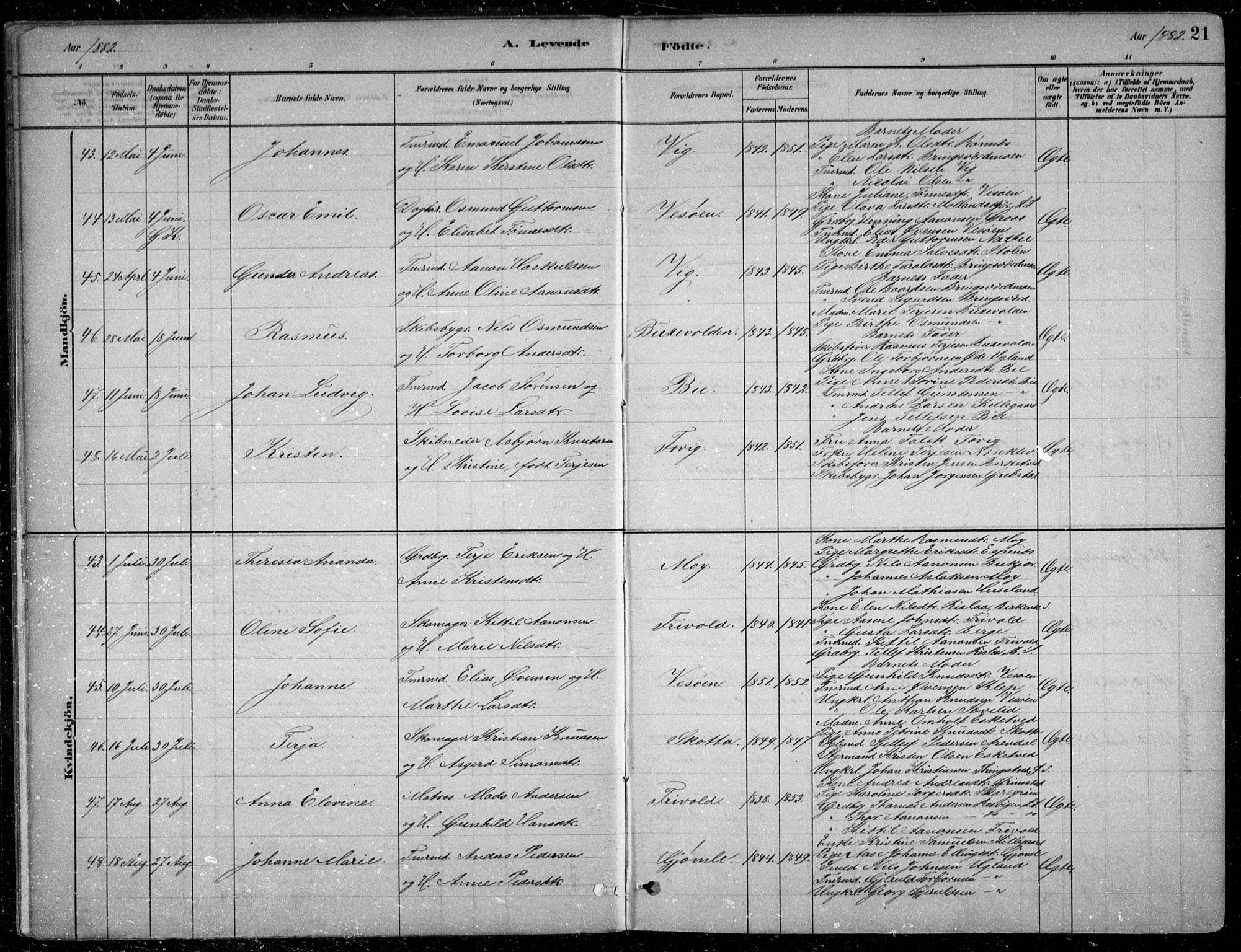 Fjære sokneprestkontor, SAK/1111-0011/F/Fb/L0011: Parish register (copy) no. B 11, 1881-1905, p. 21