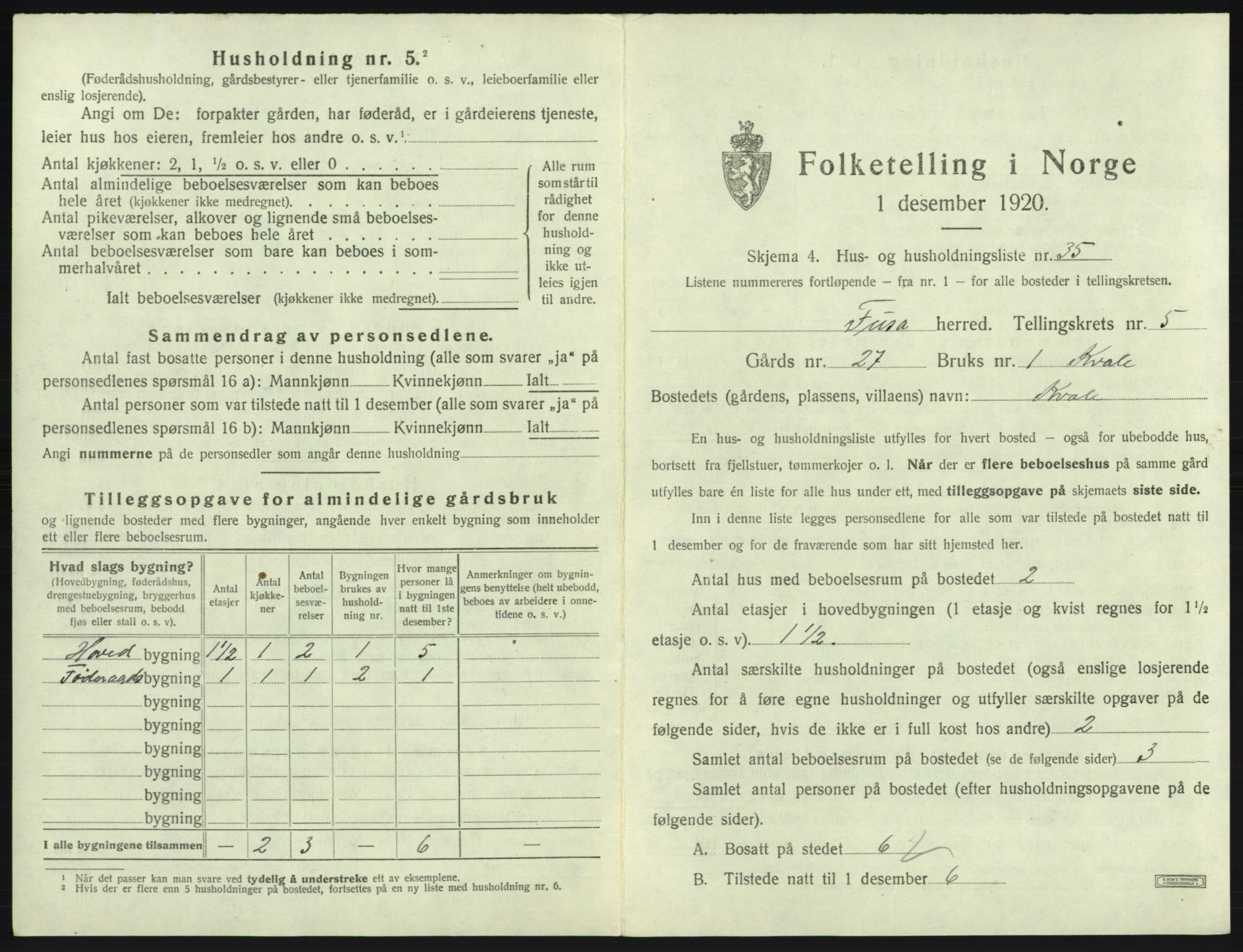 SAB, 1920 census for Fusa, 1920, p. 310