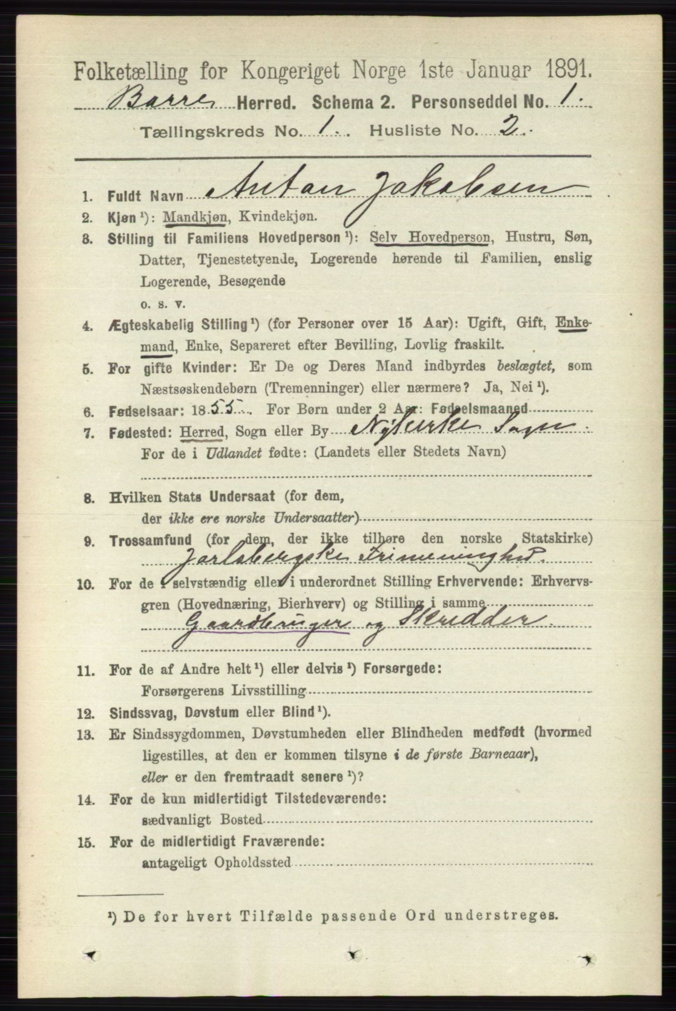 RA, 1891 census for 0717 Borre, 1891, p. 147