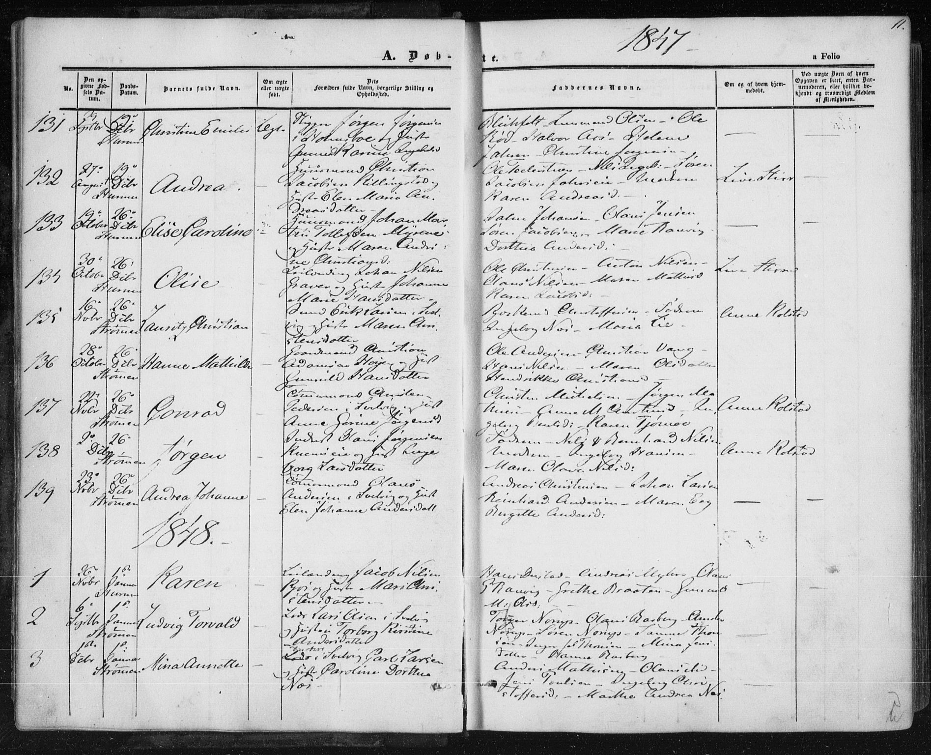 Hurum kirkebøker, SAKO/A-229/F/Fa/L0011: Parish register (official) no. 11, 1847-1860, p. 11