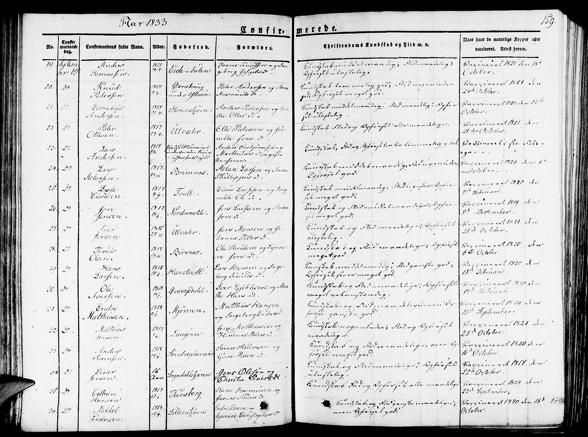 Gulen sokneprestembete, SAB/A-80201/H/Haa/Haaa/L0019: Parish register (official) no. A 19, 1826-1836, p. 159