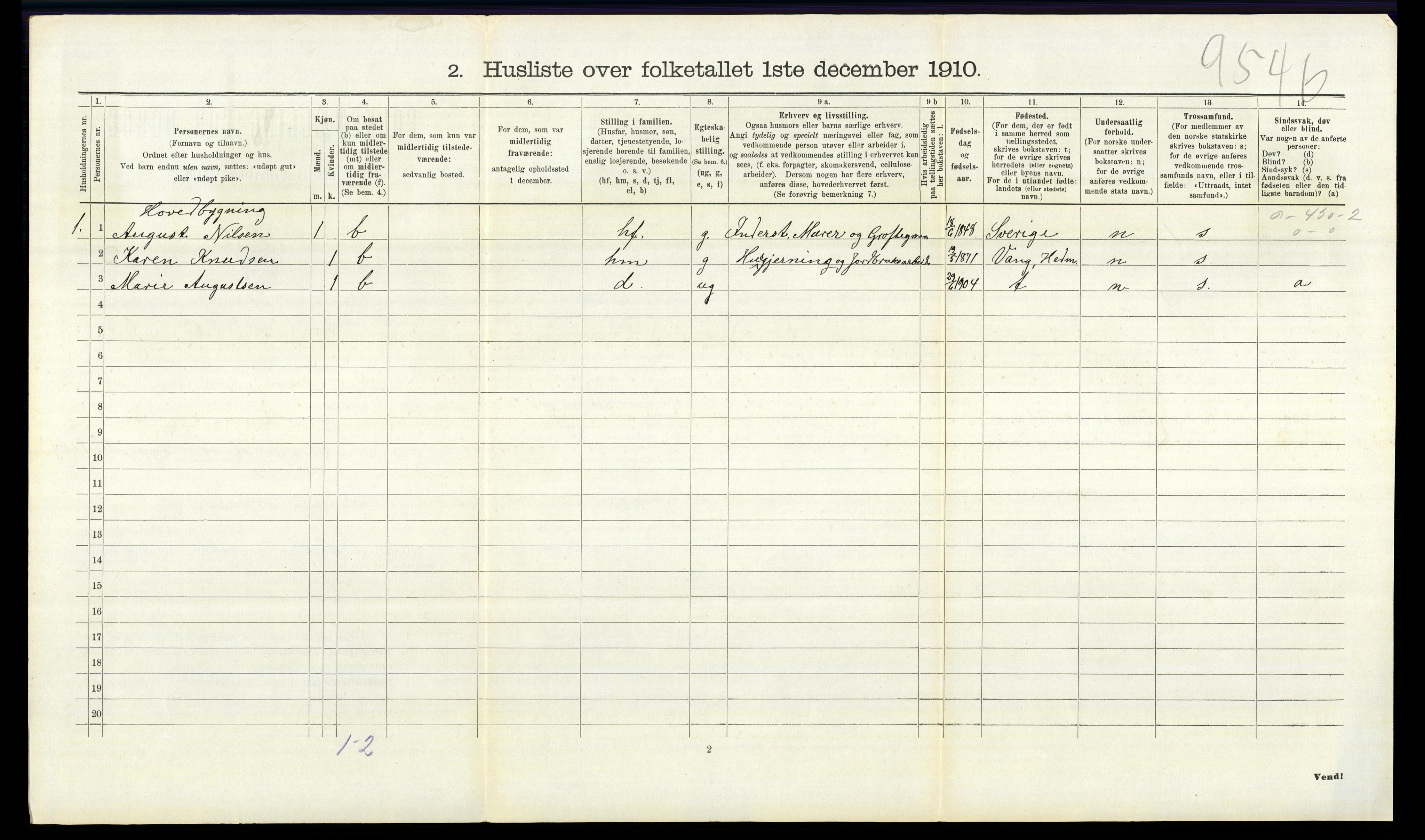 RA, 1910 census for Nes, 1910, p. 818