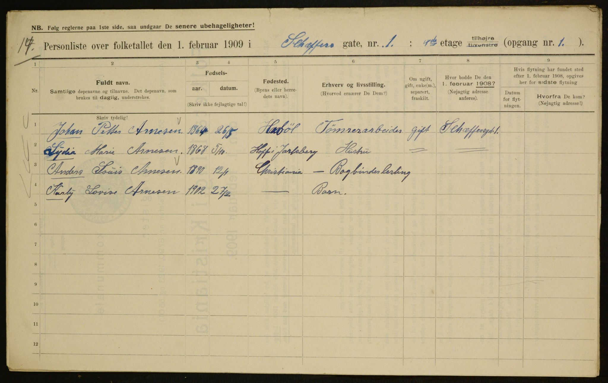 OBA, Municipal Census 1909 for Kristiania, 1909, p. 84372