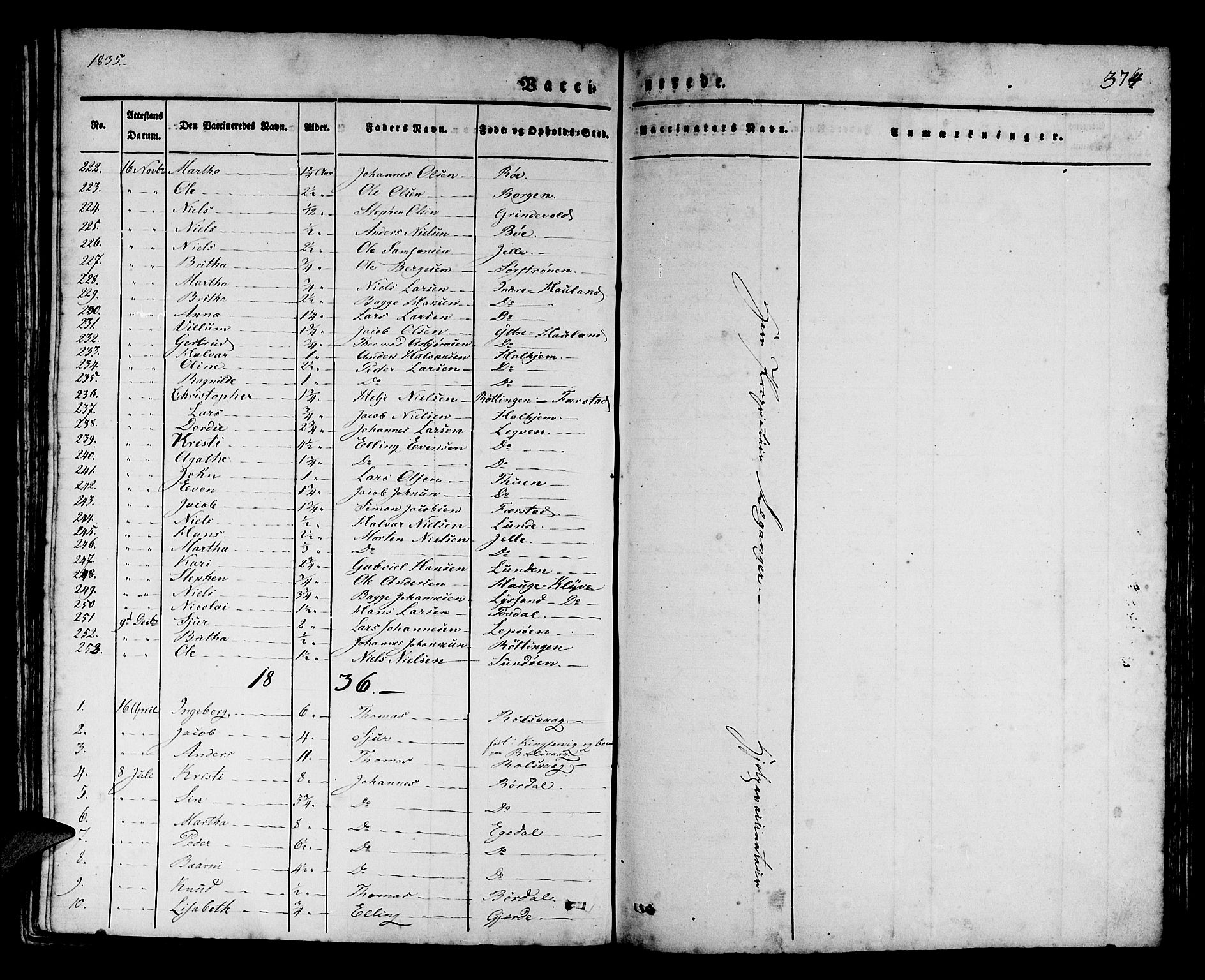Os sokneprestembete, SAB/A-99929: Parish register (official) no. A 14, 1826-1839, p. 374