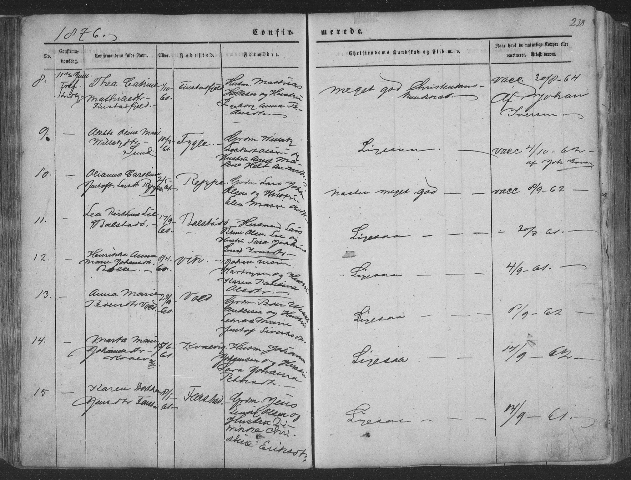 Ministerialprotokoller, klokkerbøker og fødselsregistre - Nordland, AV/SAT-A-1459/881/L1165: Parish register (copy) no. 881C02, 1854-1876, p. 238