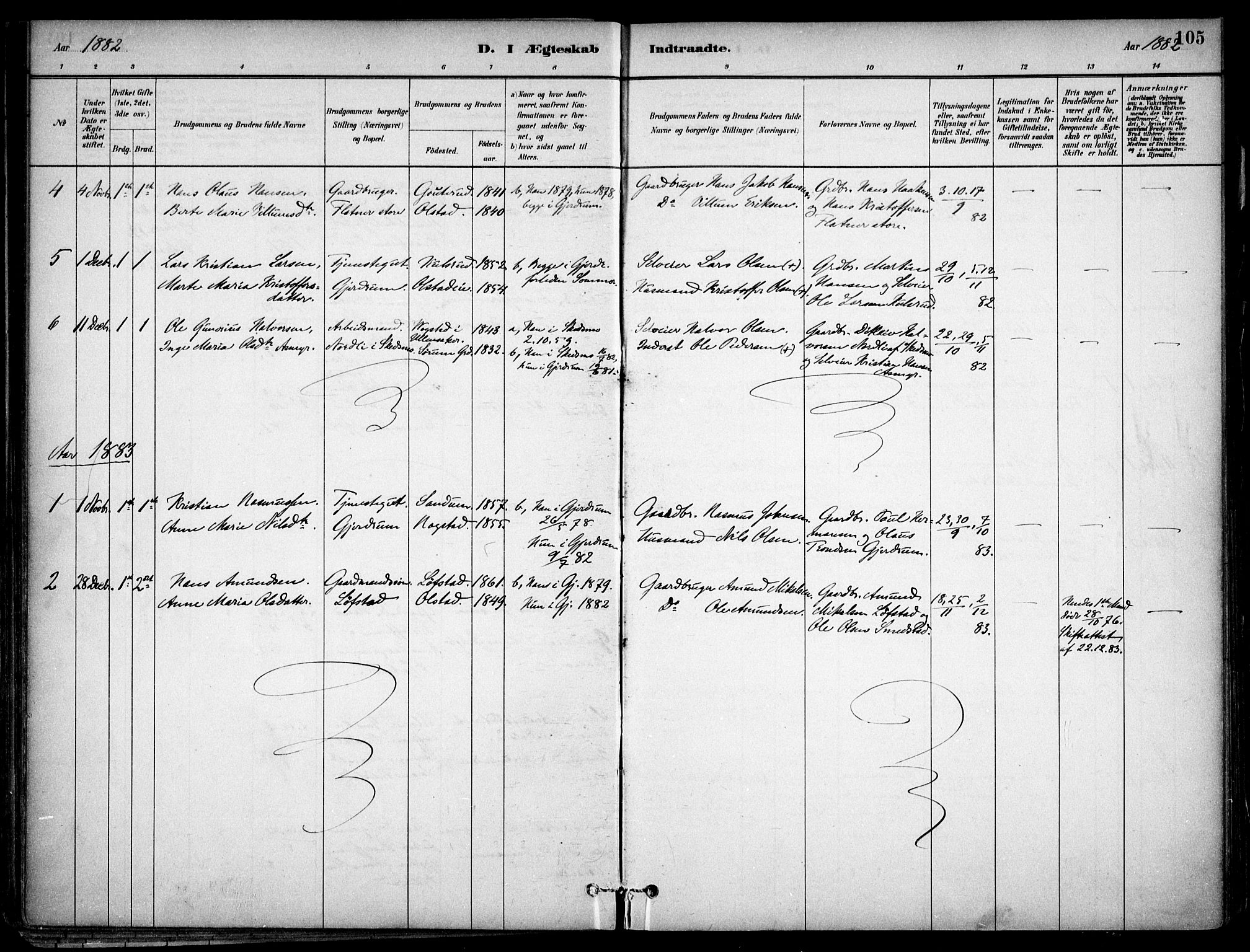 Gjerdrum prestekontor Kirkebøker, SAO/A-10412b/F/Fa/L0009: Parish register (official) no. I 9, 1881-1916, p. 105