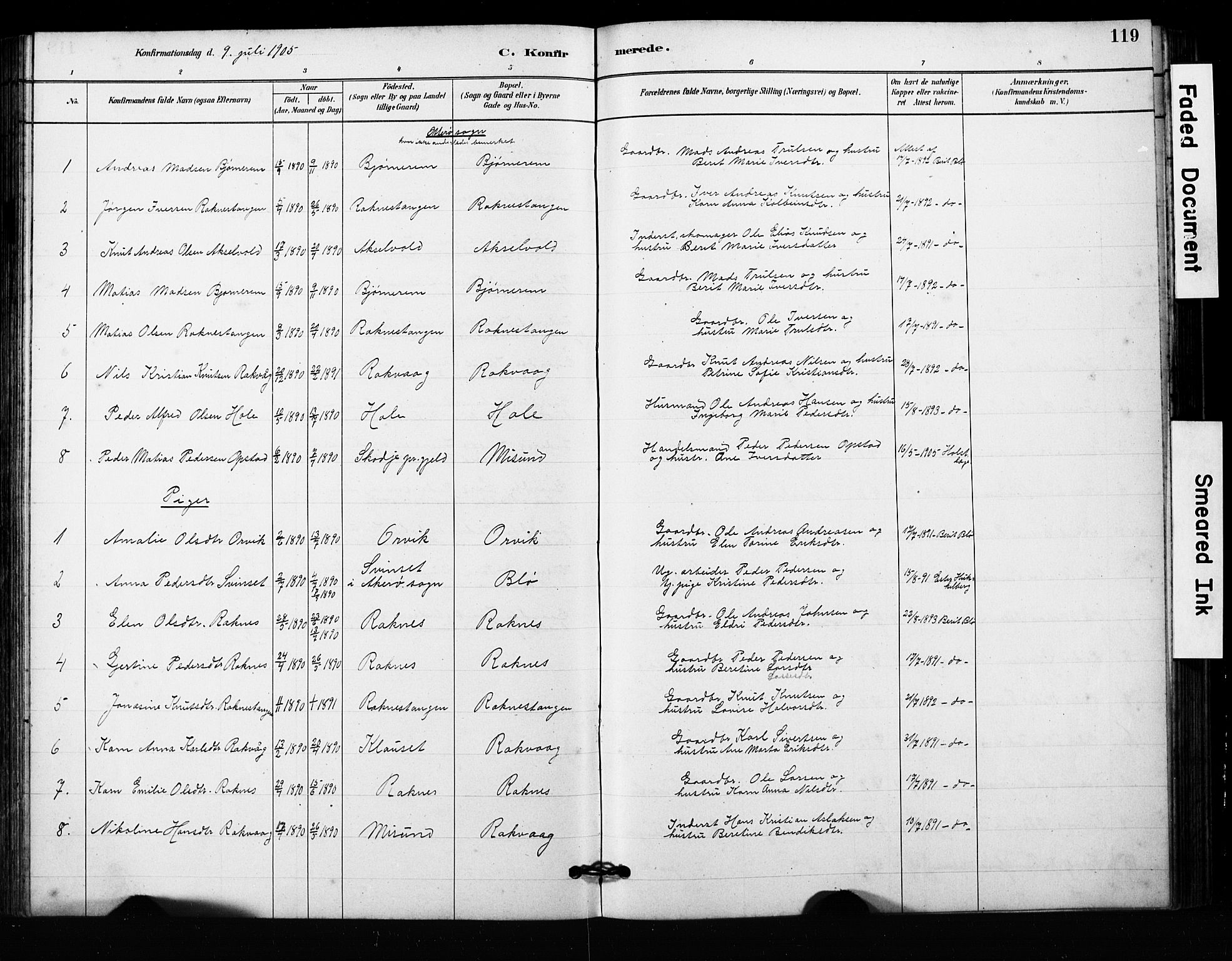 Ministerialprotokoller, klokkerbøker og fødselsregistre - Møre og Romsdal, SAT/A-1454/563/L0737: Parish register (copy) no. 563C01, 1878-1916, p. 119