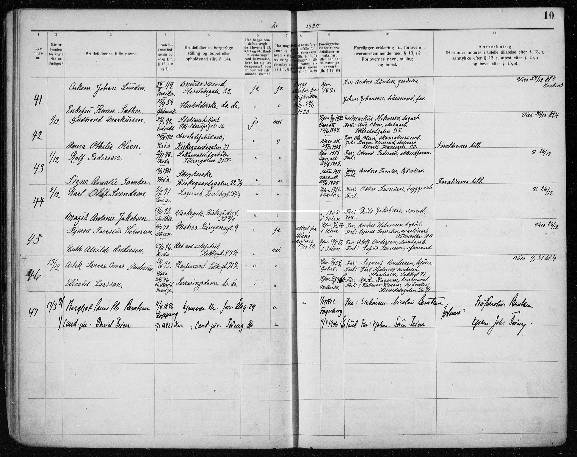 Tøyen prestekontor Kirkebøker, AV/SAO-A-10167a/H/Ha/L0001: Banns register no. 1, 1919-1937, p. 10