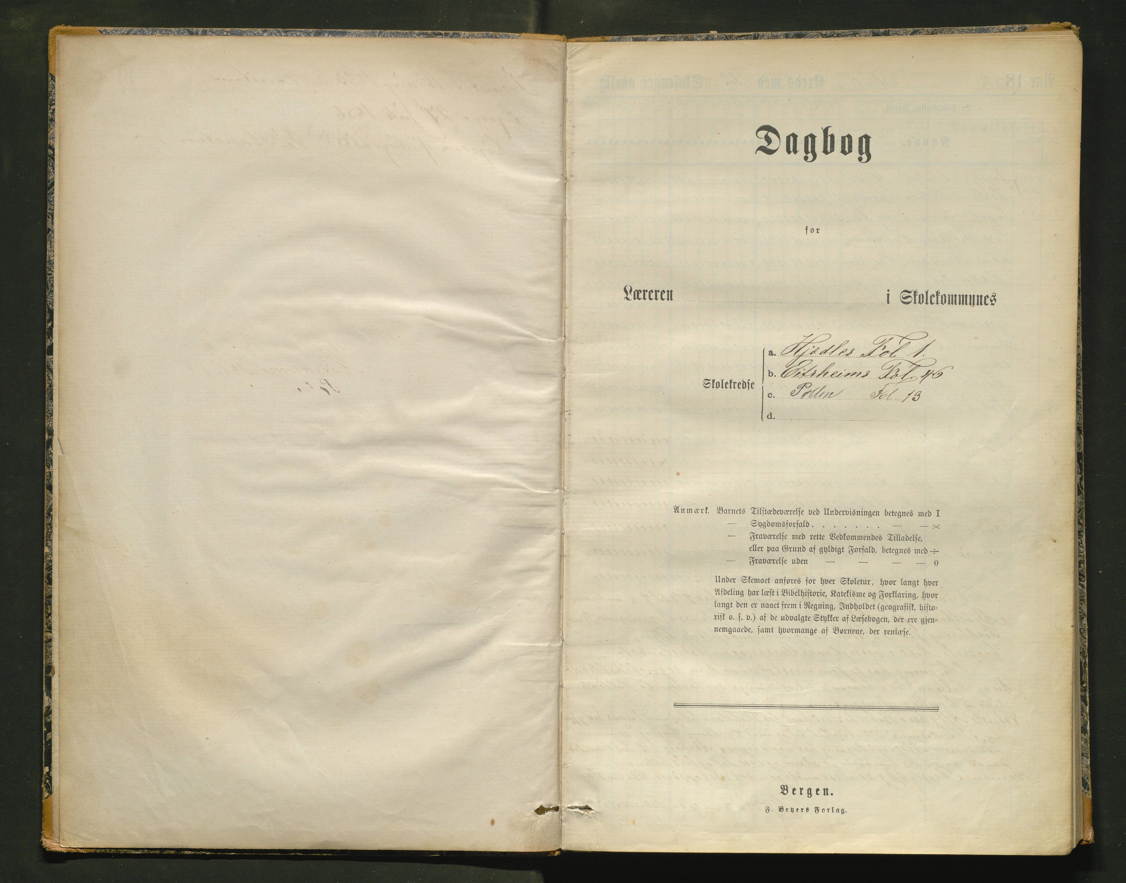 Odda kommune. Barneskulane , IKAH/1228-231/G/Gc/L0001: Dagbok for Eitrheim og Hjædle krinsar, 1882-1901