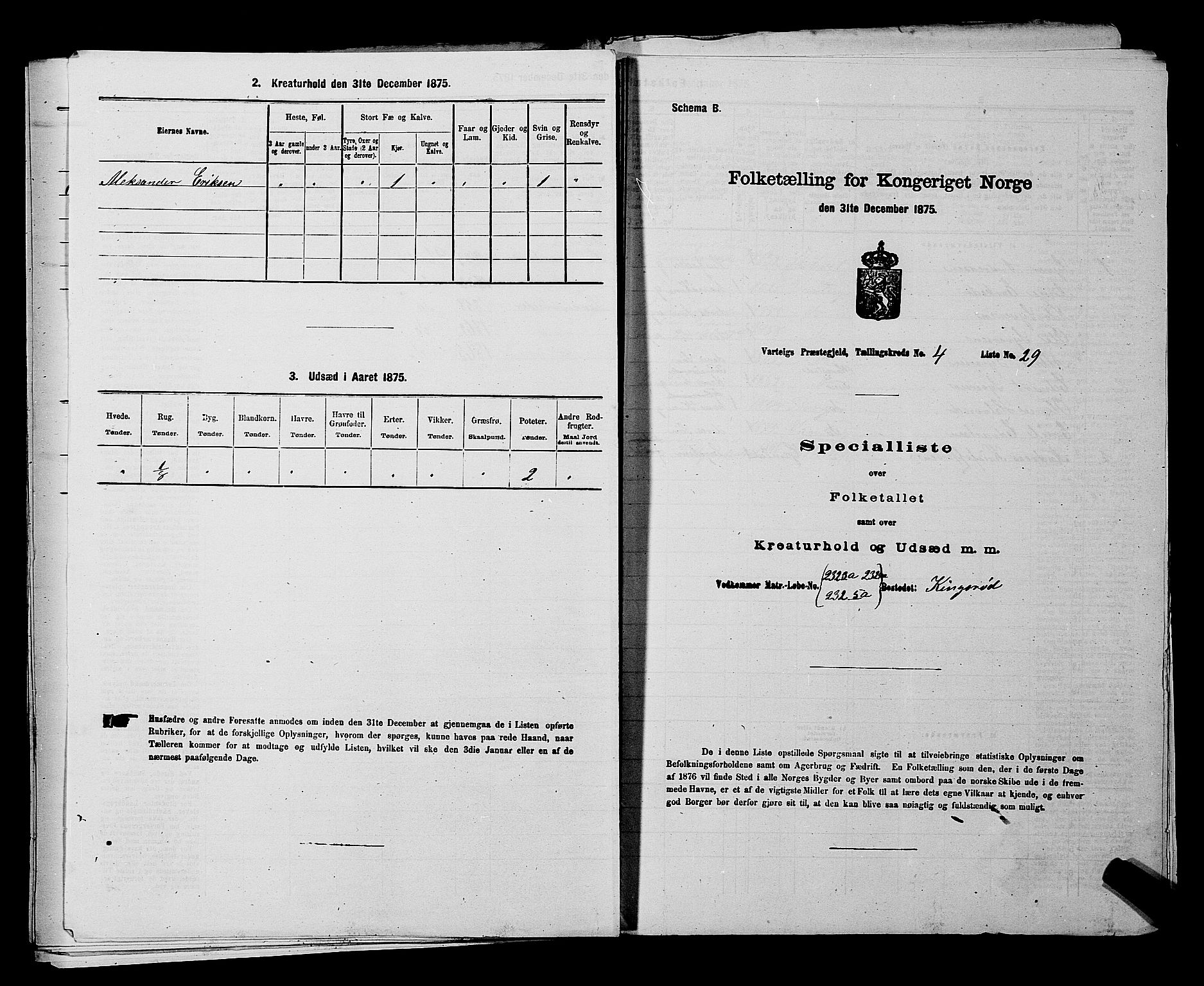RA, 1875 census for 0114P Varteig, 1875, p. 401
