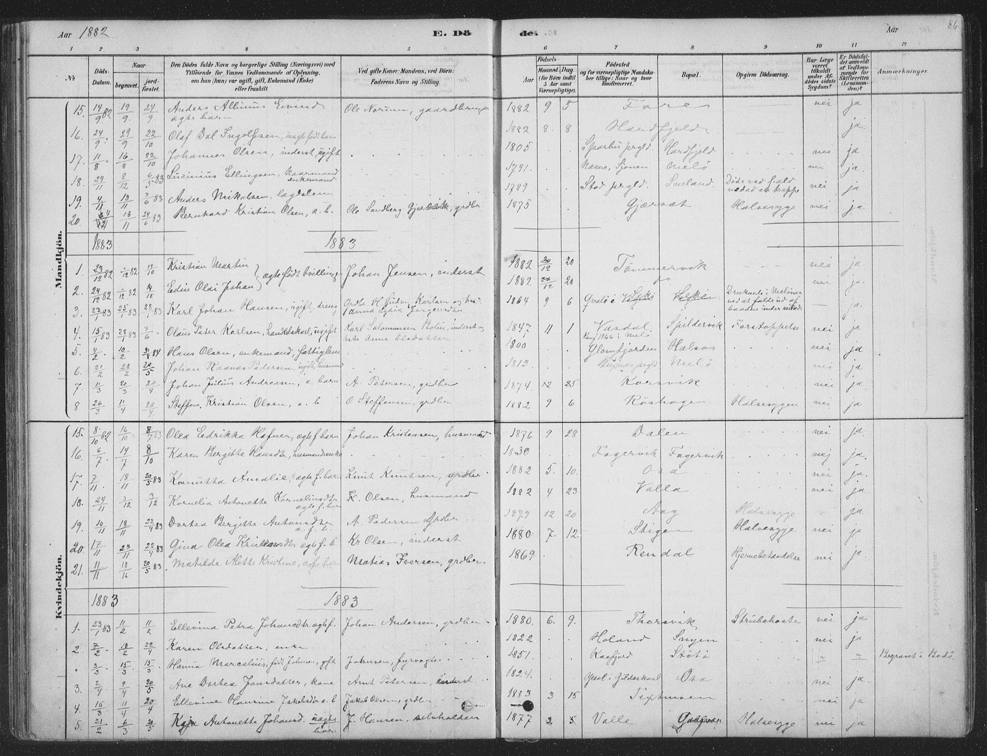 Ministerialprotokoller, klokkerbøker og fødselsregistre - Nordland, AV/SAT-A-1459/843/L0627: Parish register (official) no. 843A02, 1878-1908, p. 86