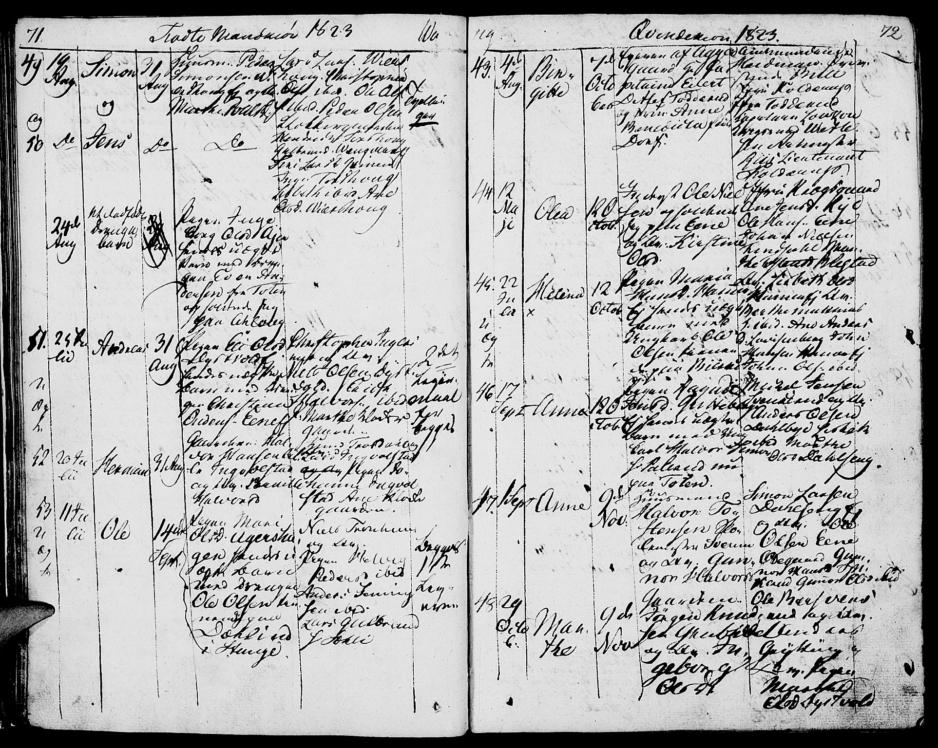 Vang prestekontor, Hedmark, AV/SAH-PREST-008/H/Ha/Haa/L0006: Parish register (official) no. 6 /1, 1809-1827, p. 71-72