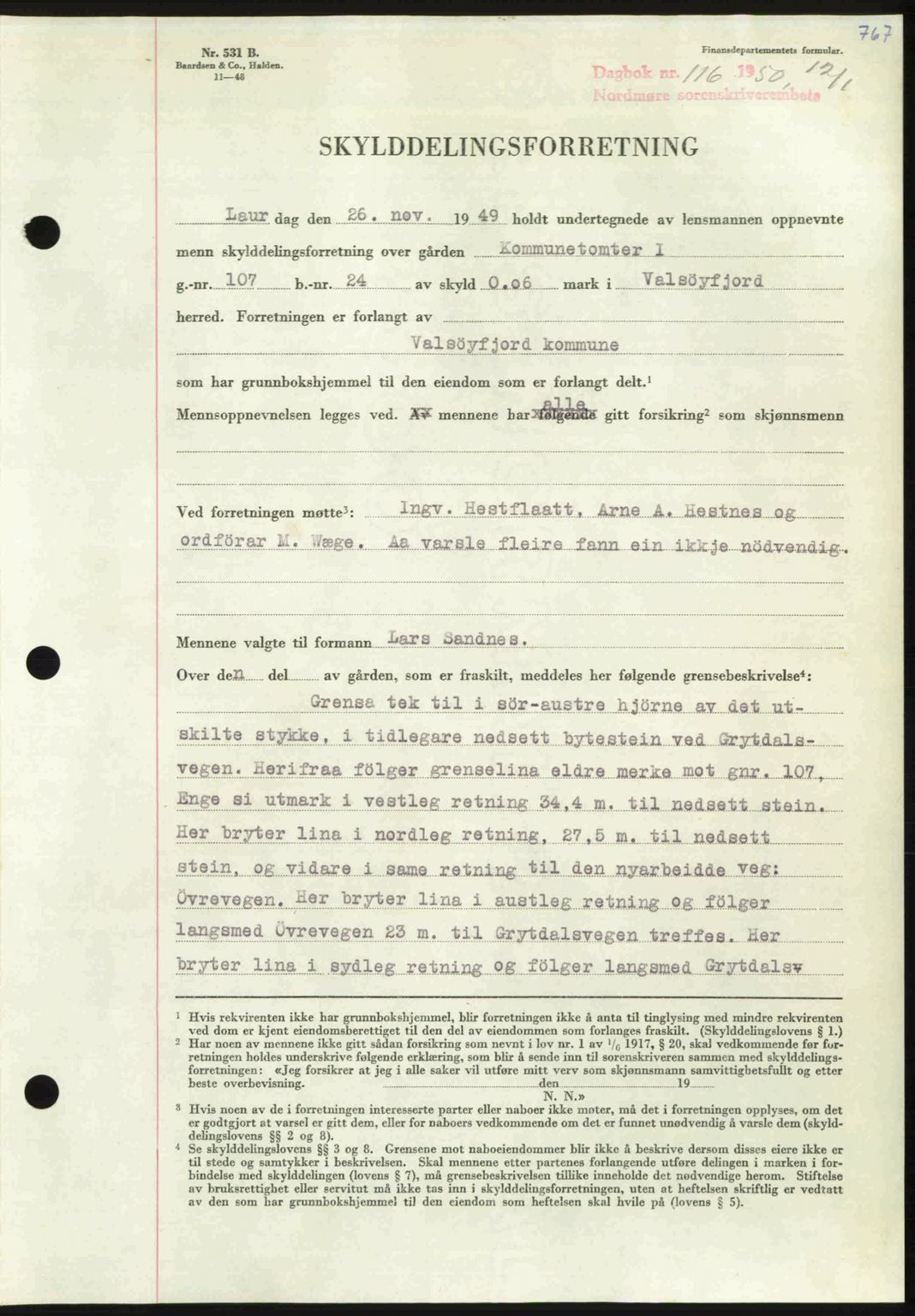 Nordmøre sorenskriveri, AV/SAT-A-4132/1/2/2Ca: Mortgage book no. A113, 1949-1950, Diary no: : 116/1950