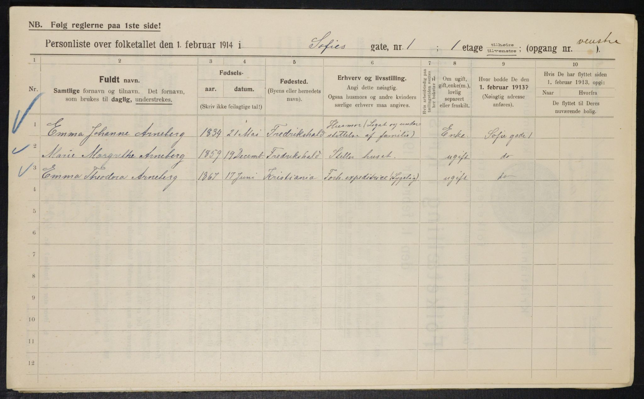 OBA, Municipal Census 1914 for Kristiania, 1914, p. 98565
