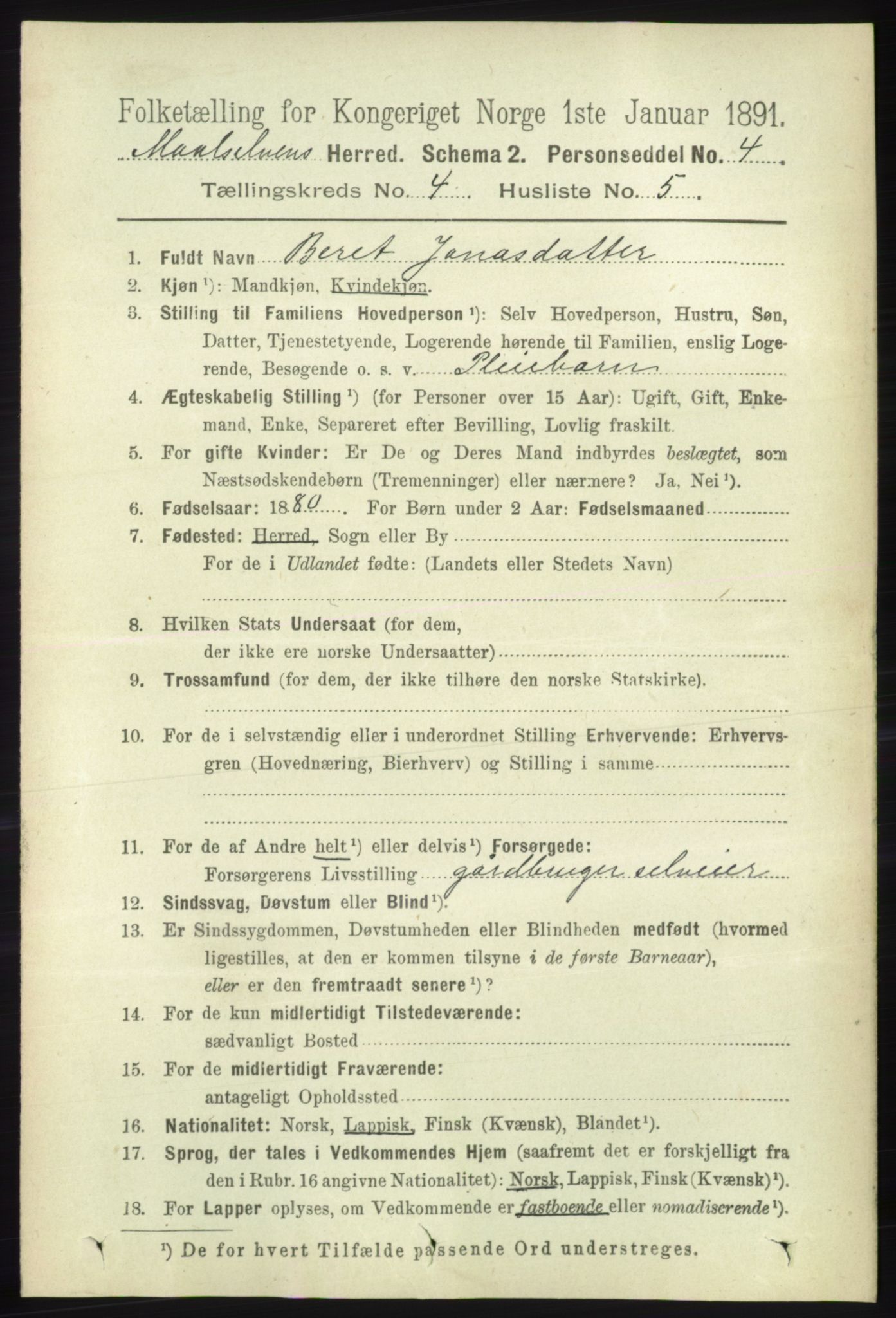 RA, 1891 census for 1924 Målselv, 1891, p. 1113