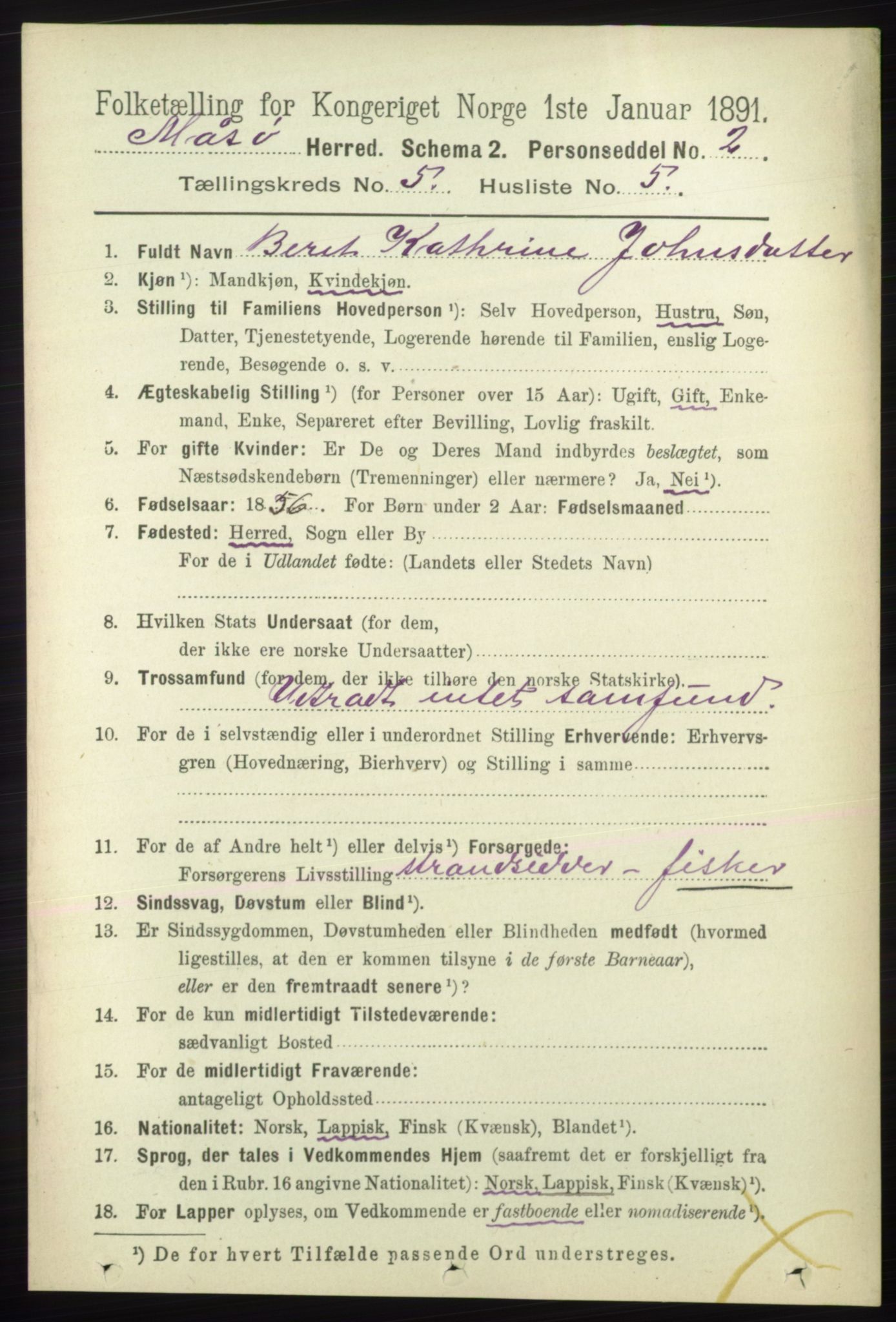 RA, 1891 census for 2018 Måsøy, 1891, p. 737