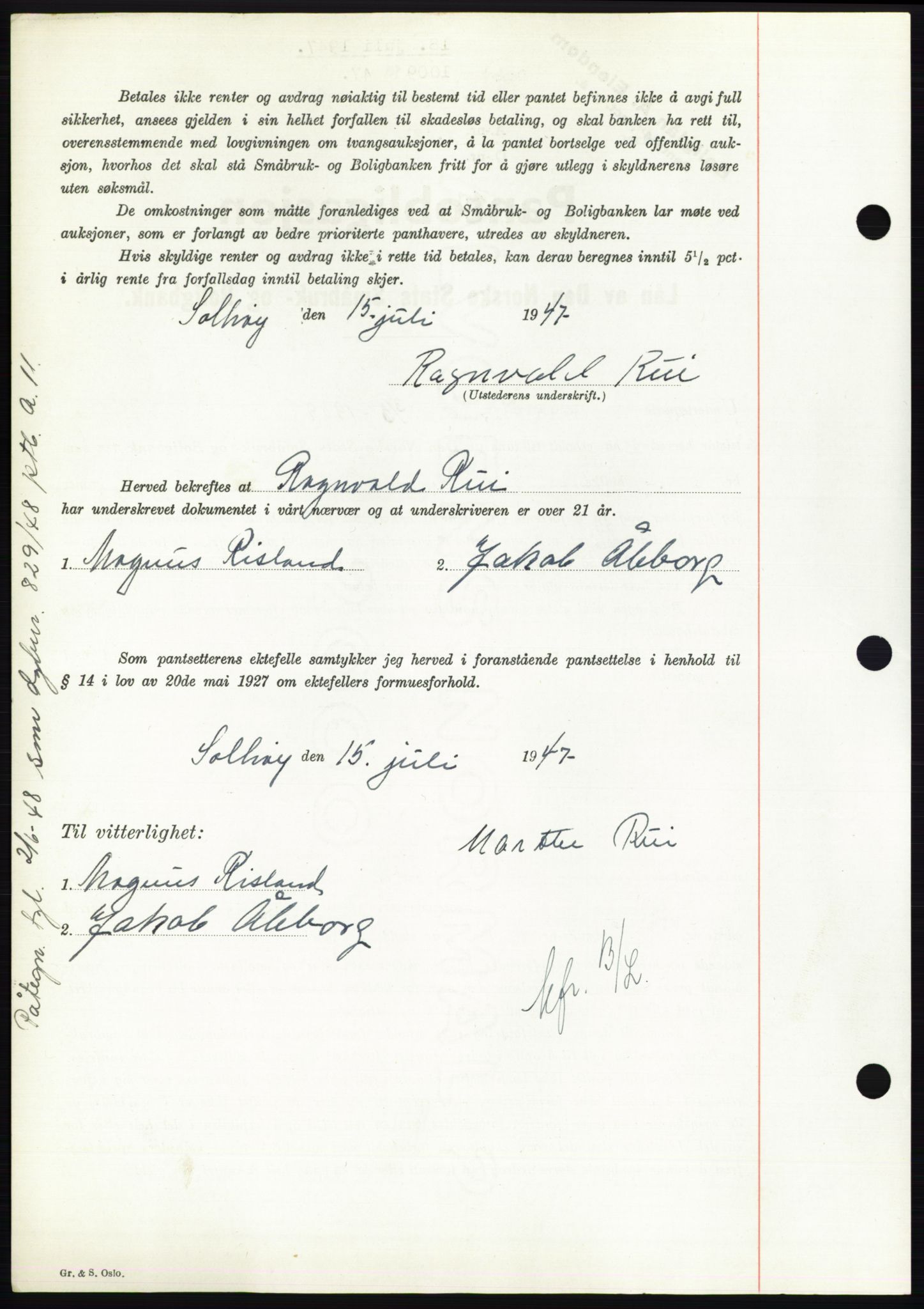 Nedenes sorenskriveri, AV/SAK-1221-0006/G/Gb/Gbb/L0004: Mortgage book no. B4, 1947-1947, Diary no: : 1009/1947