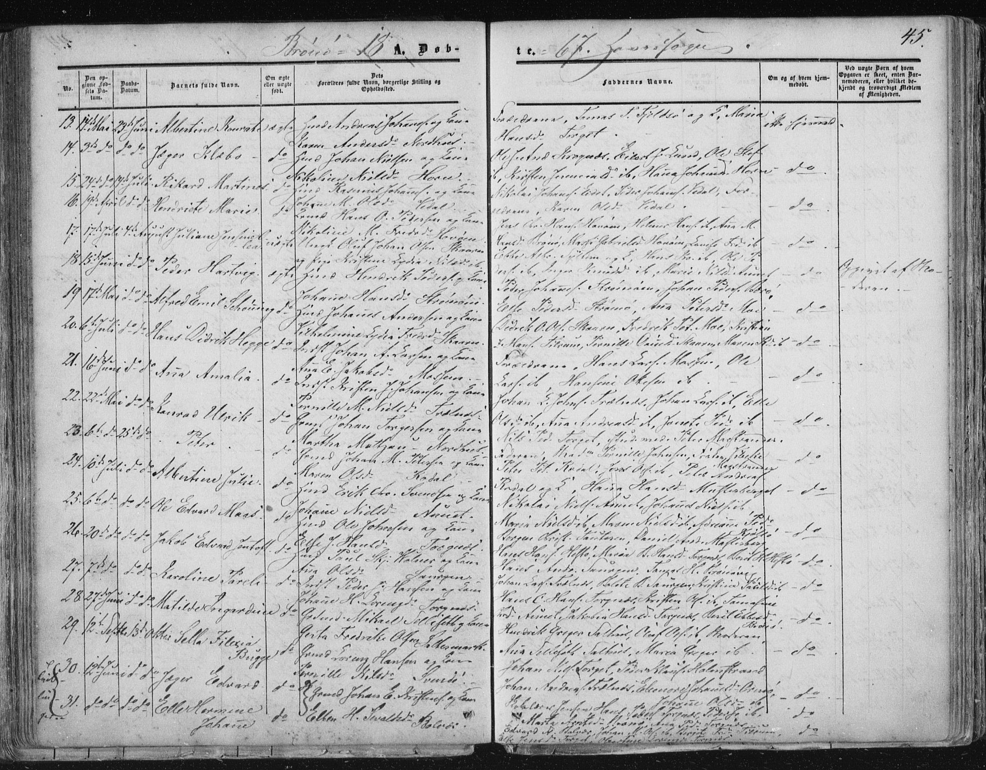 Ministerialprotokoller, klokkerbøker og fødselsregistre - Nordland, SAT/A-1459/813/L0198: Parish register (official) no. 813A08, 1834-1874, p. 45