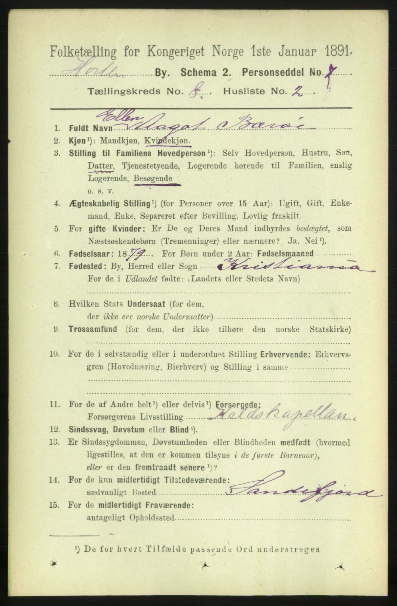 RA, 1891 census for 0703 Horten, 1891, p. 4938