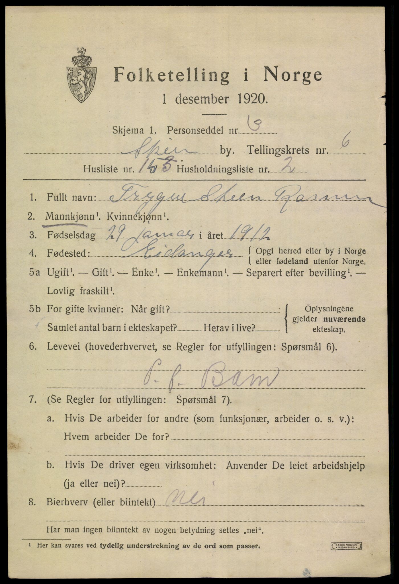 SAKO, 1920 census for Skien, 1920, p. 24792