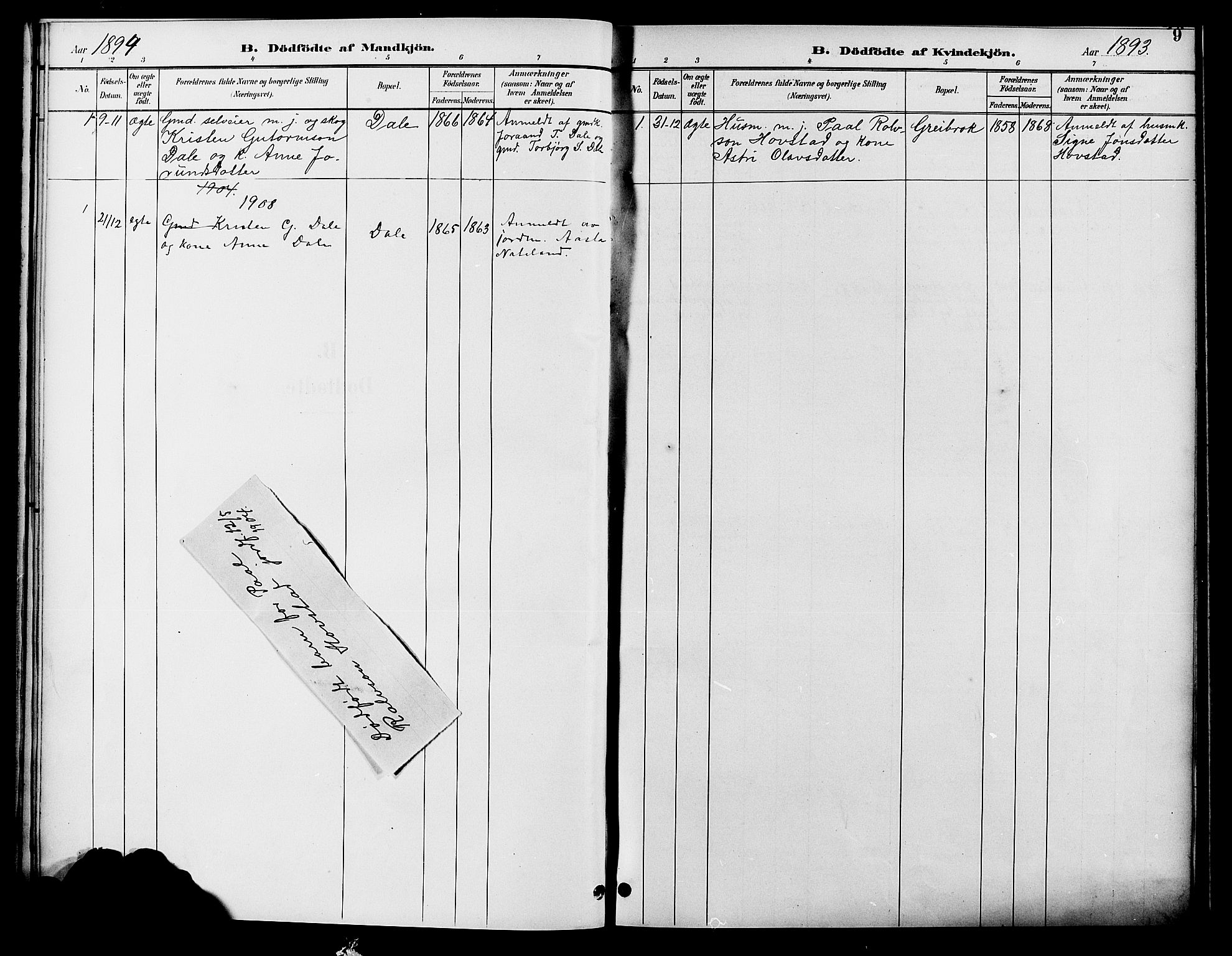 Bygland sokneprestkontor, AV/SAK-1111-0006/F/Fb/Fbd/L0002: Parish register (copy) no. B 2, 1894-1909, p. 9