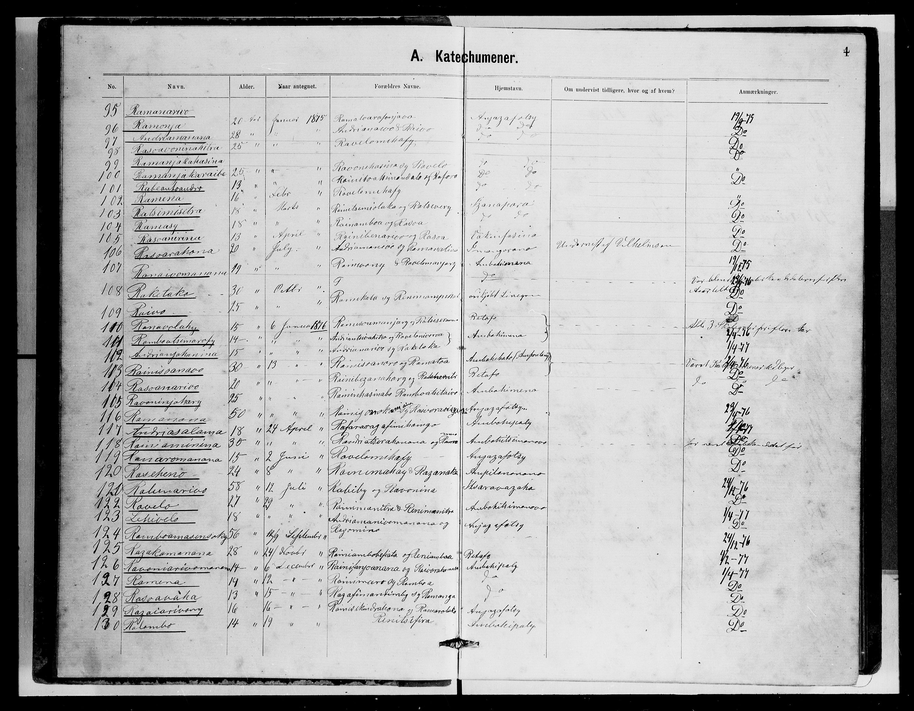 Archives FLM/NMS, Madagaskar, VID/MA-A-1163/D/Db/L0269: Parish register (official) no. 1, 1867-1884, p. 4