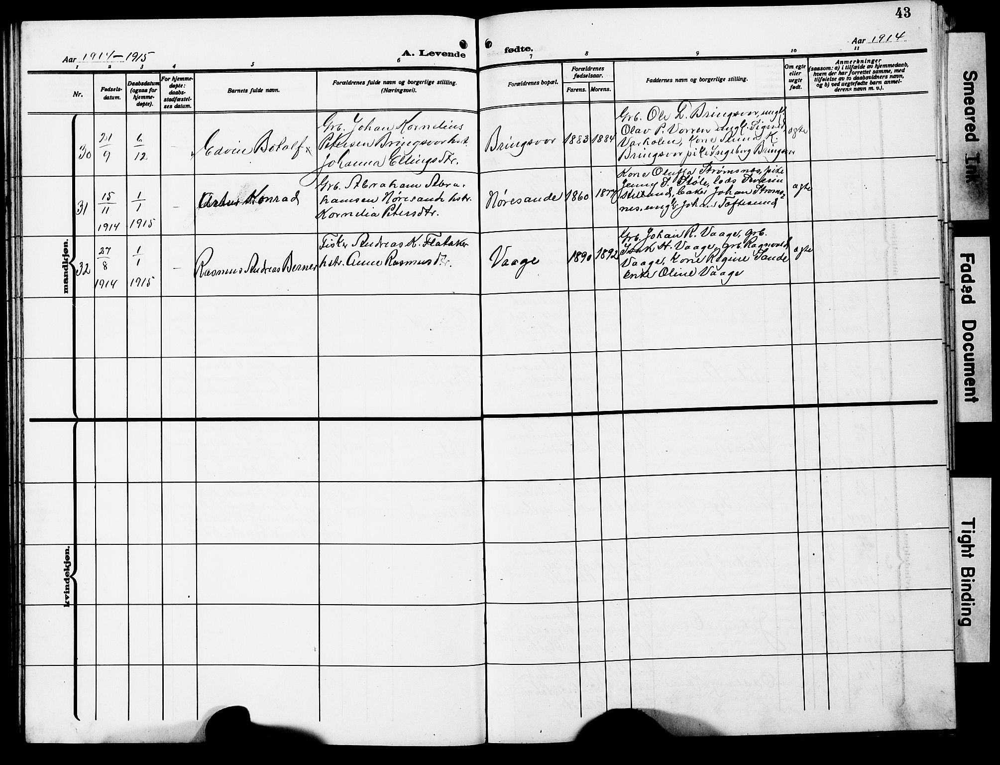 Ministerialprotokoller, klokkerbøker og fødselsregistre - Møre og Romsdal, AV/SAT-A-1454/503/L0050: Parish register (copy) no. 503C05, 1909-1922, p. 43