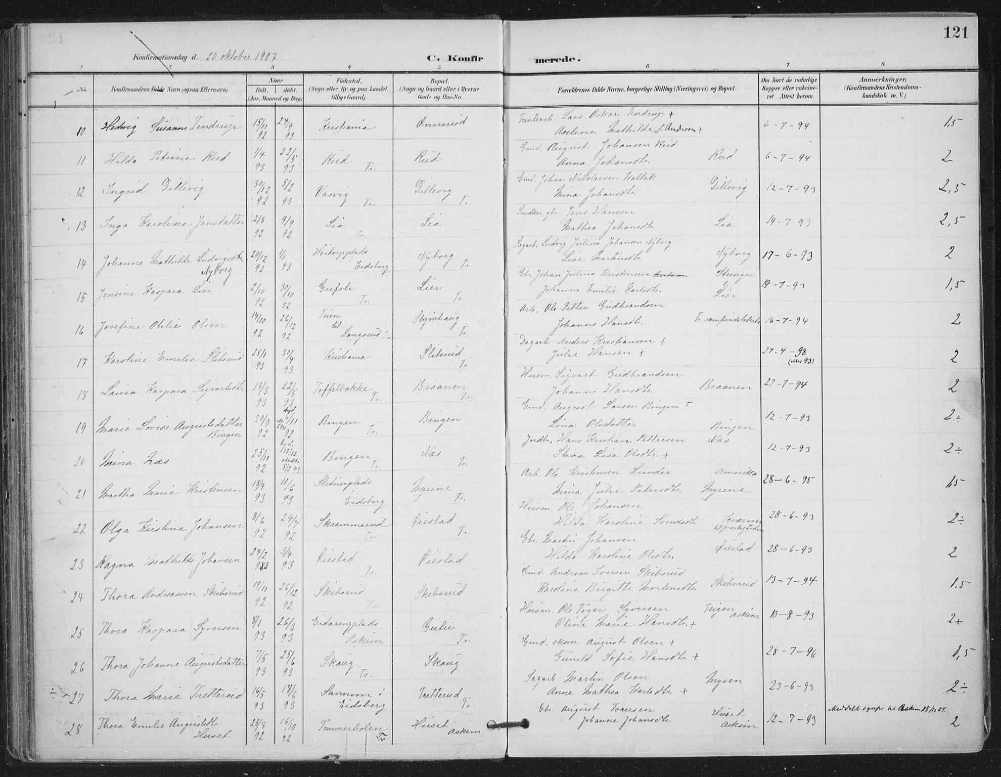 Trøgstad prestekontor Kirkebøker, AV/SAO-A-10925/F/Fa/L0011: Parish register (official) no. I 11, 1899-1919, p. 121