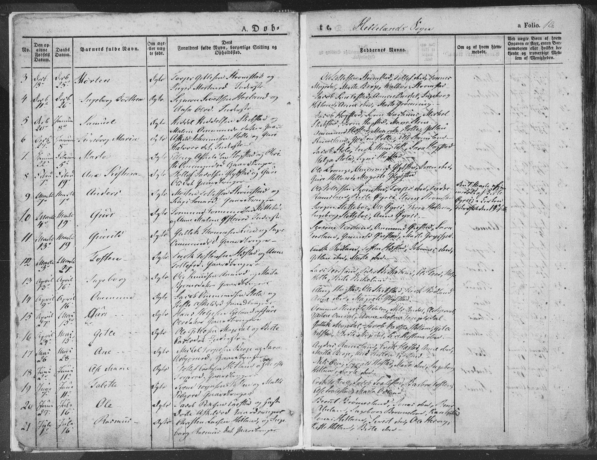 Helleland sokneprestkontor, AV/SAST-A-101810: Parish register (official) no. A 6.1, 1834-1863, p. 10