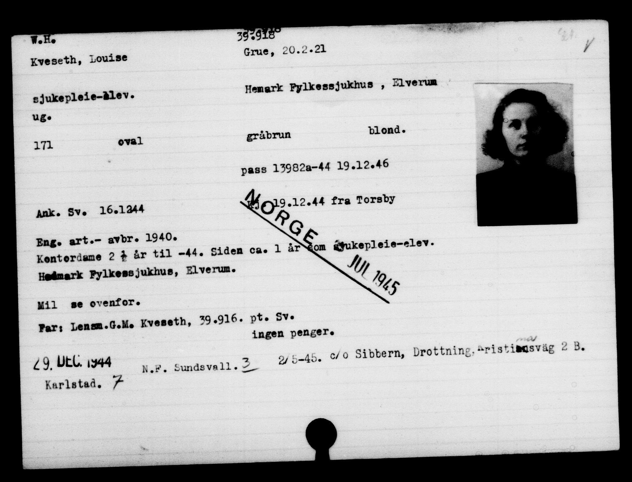 Utenriksstasjonene, Legasjonen i Stockholm, Flyktningkontoret, AV/RA-S-6753/V/Va/L0015: Kjesäterkartoteket, flyktninger med registreringsnr. 37800-40770, 1940-1945, p. 2187