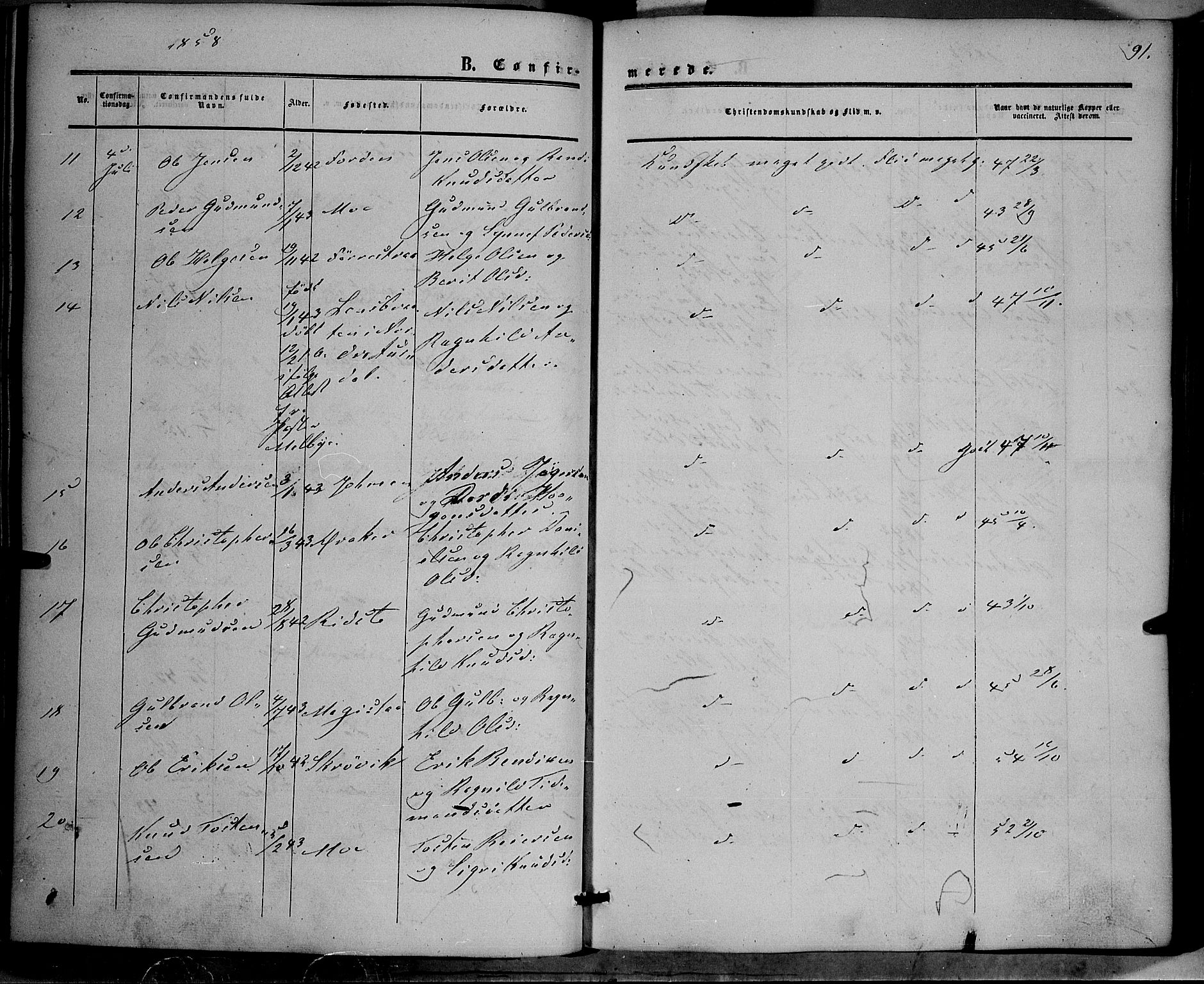 Vestre Slidre prestekontor, SAH/PREST-136/H/Ha/Haa/L0002: Parish register (official) no. 2, 1856-1864, p. 91
