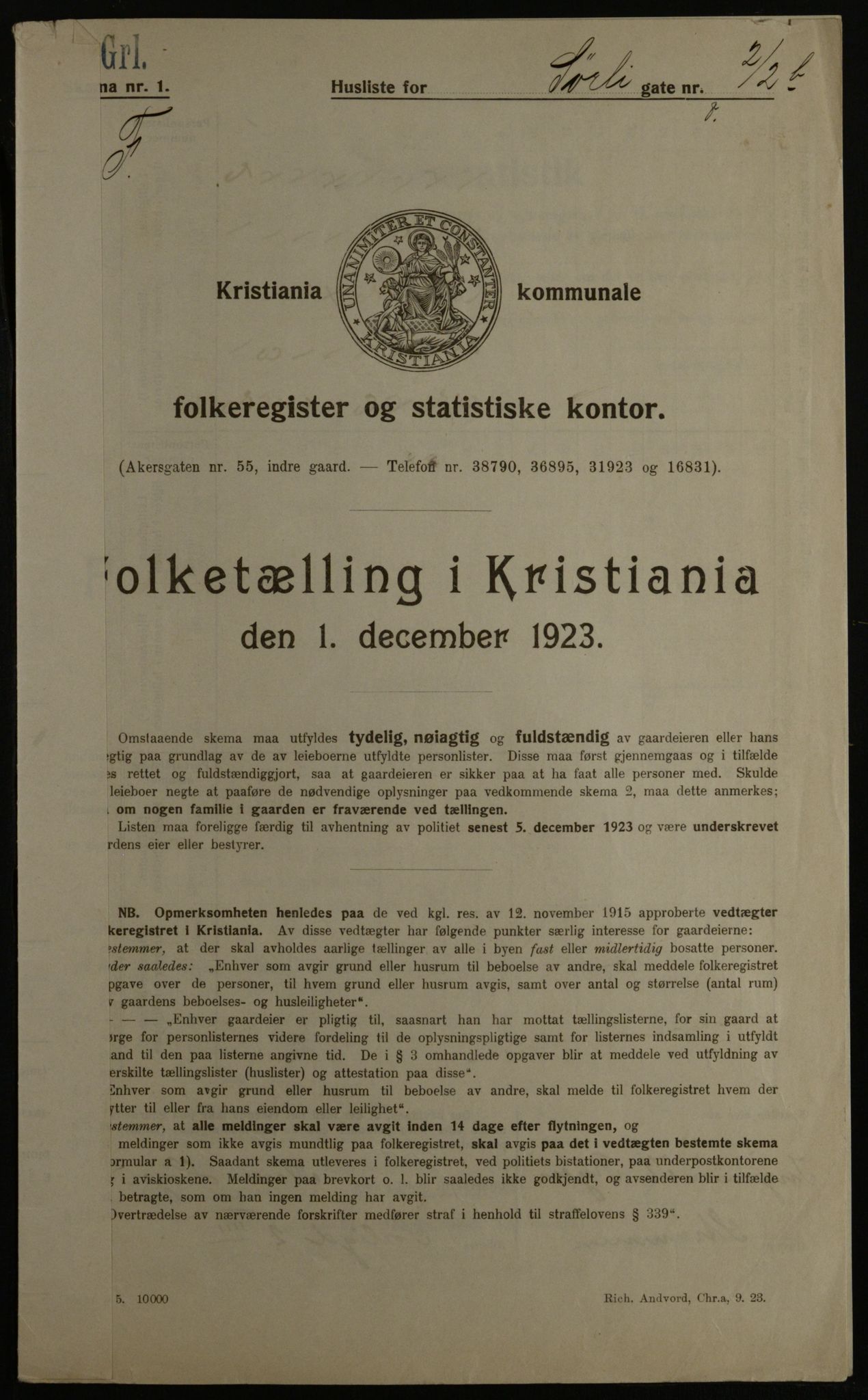 OBA, Municipal Census 1923 for Kristiania, 1923, p. 117843