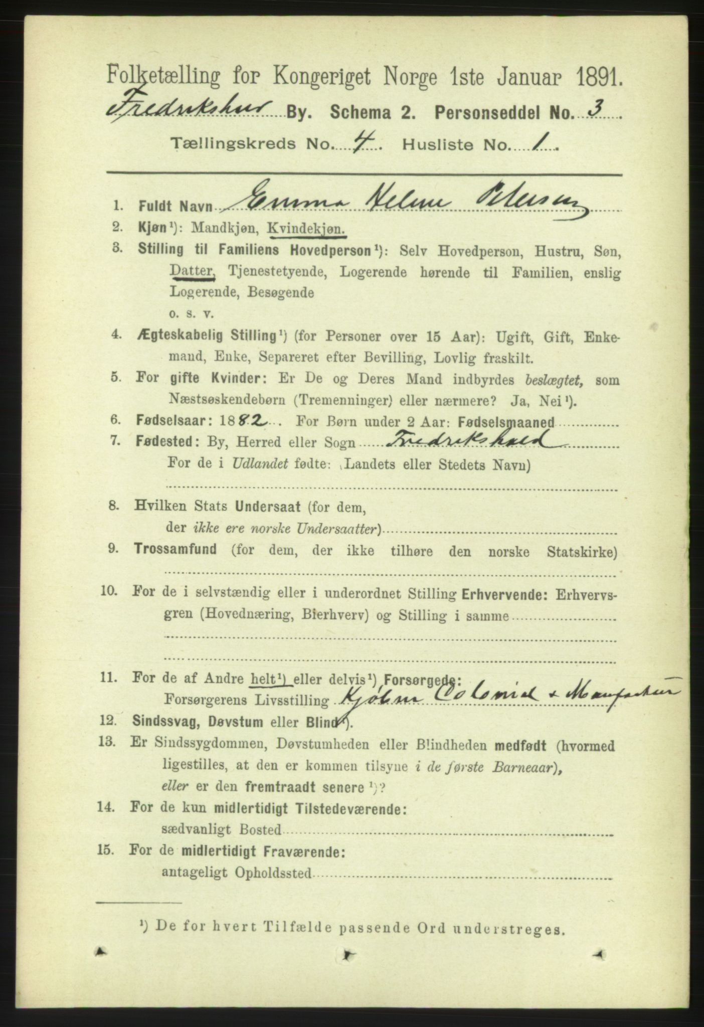 RA, 1891 census for 0101 Fredrikshald, 1891, p. 3735
