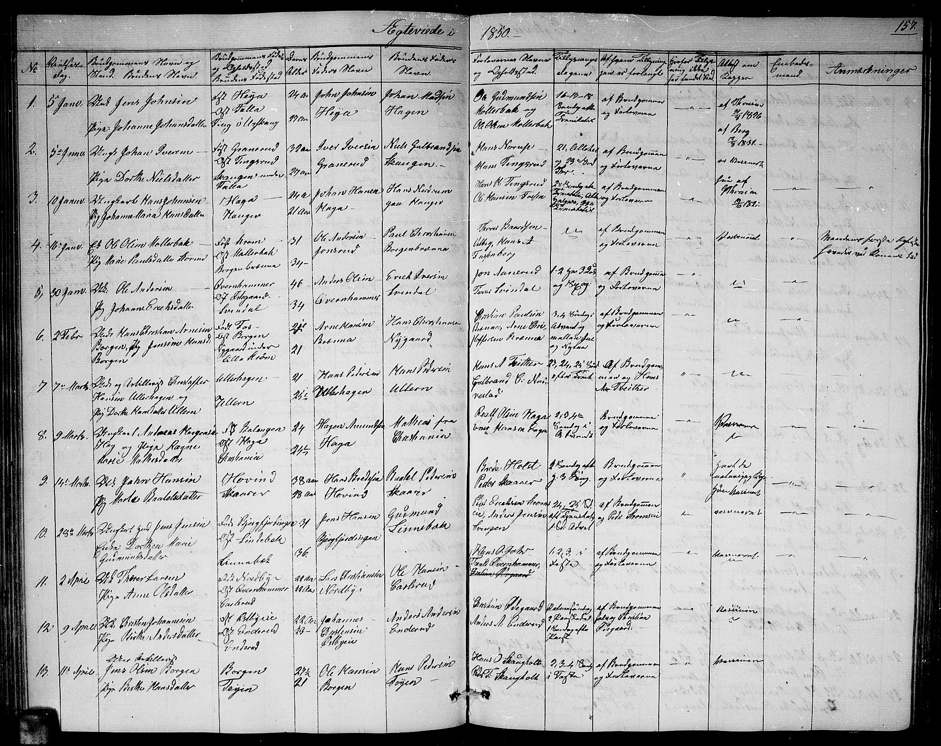 Fet prestekontor Kirkebøker, AV/SAO-A-10370a/G/Ga/L0002: Parish register (copy) no. I 2, 1843-1859, p. 157