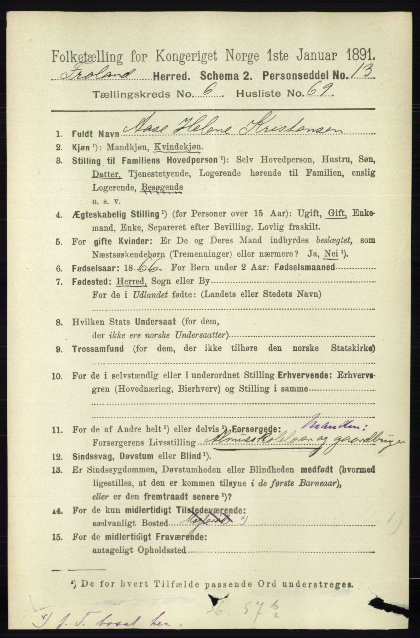 RA, 1891 census for 0919 Froland, 1891, p. 2622