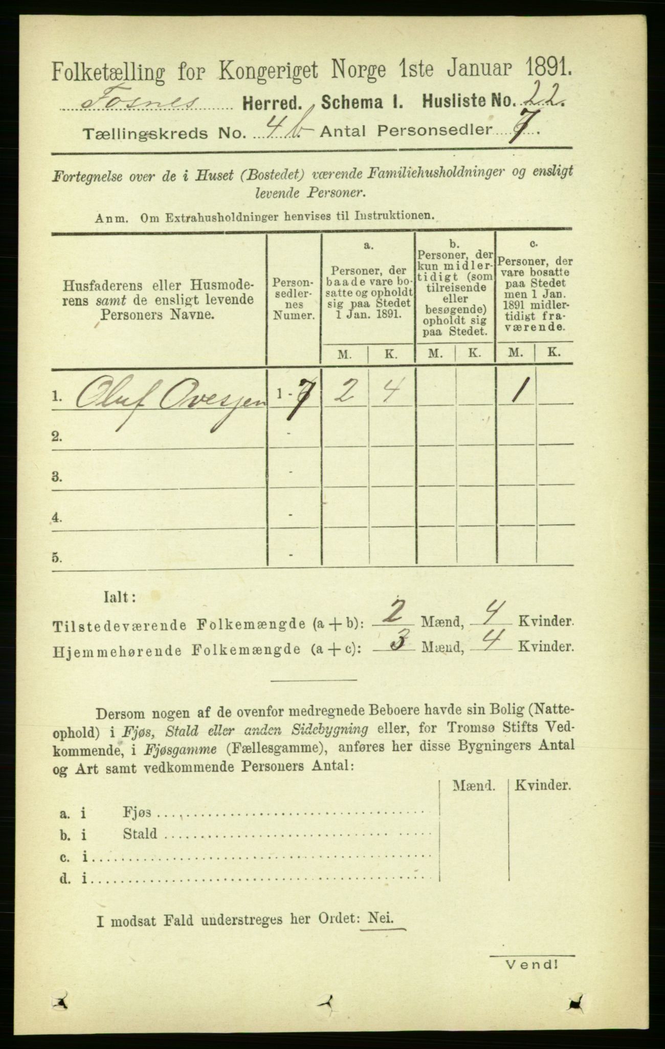 RA, 1891 census for 1748 Fosnes, 1891, p. 1702